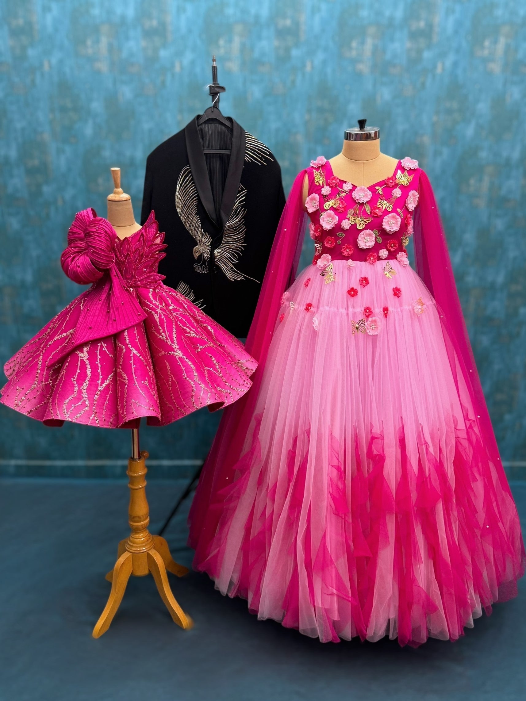 Buy Hot Pink Gown Online, Hot Pink Designer Mom & Daughter Gown