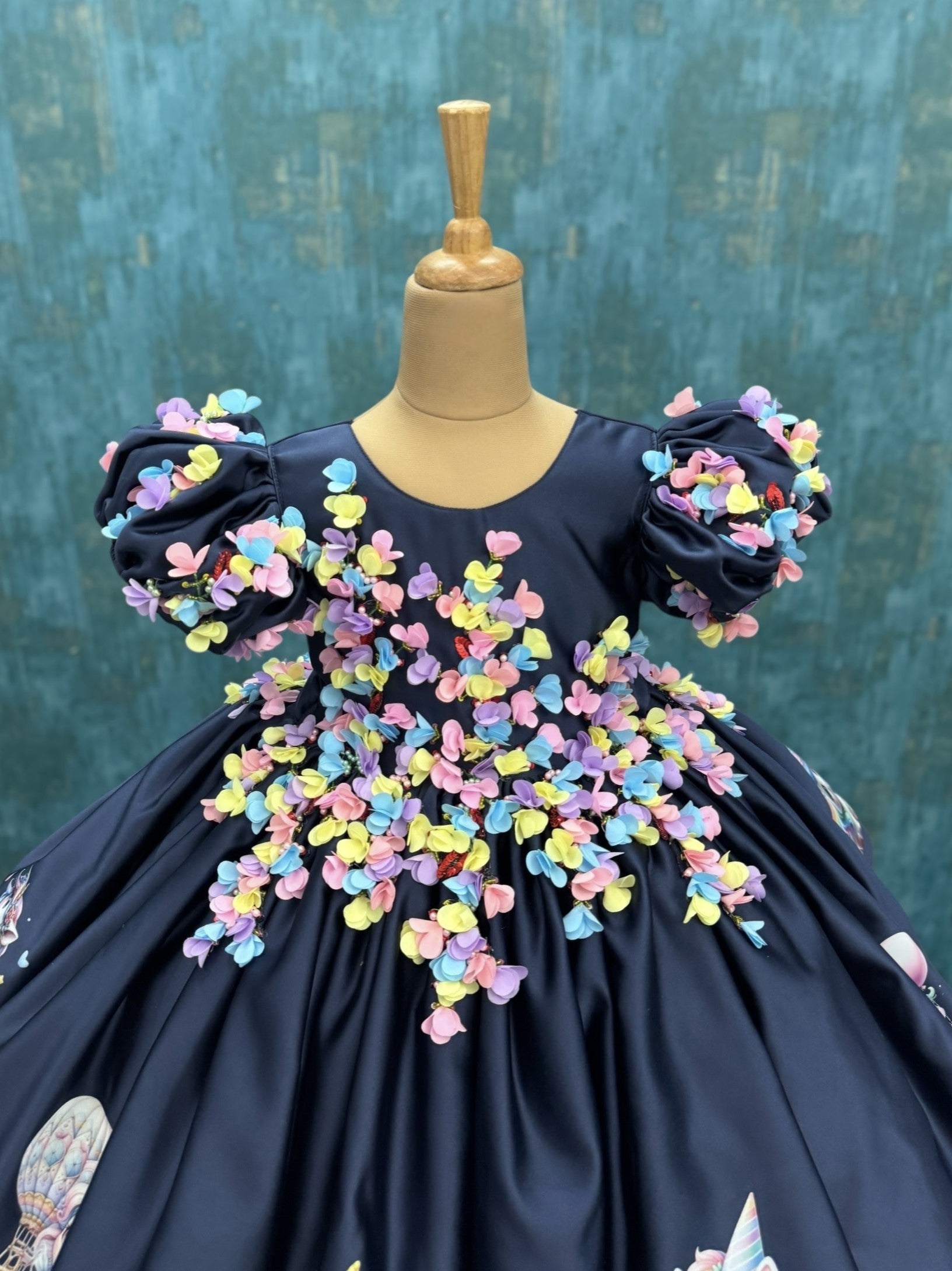 Kids Partywear Gown Online, Girls Navy Blue Unicorn Birthday Dress