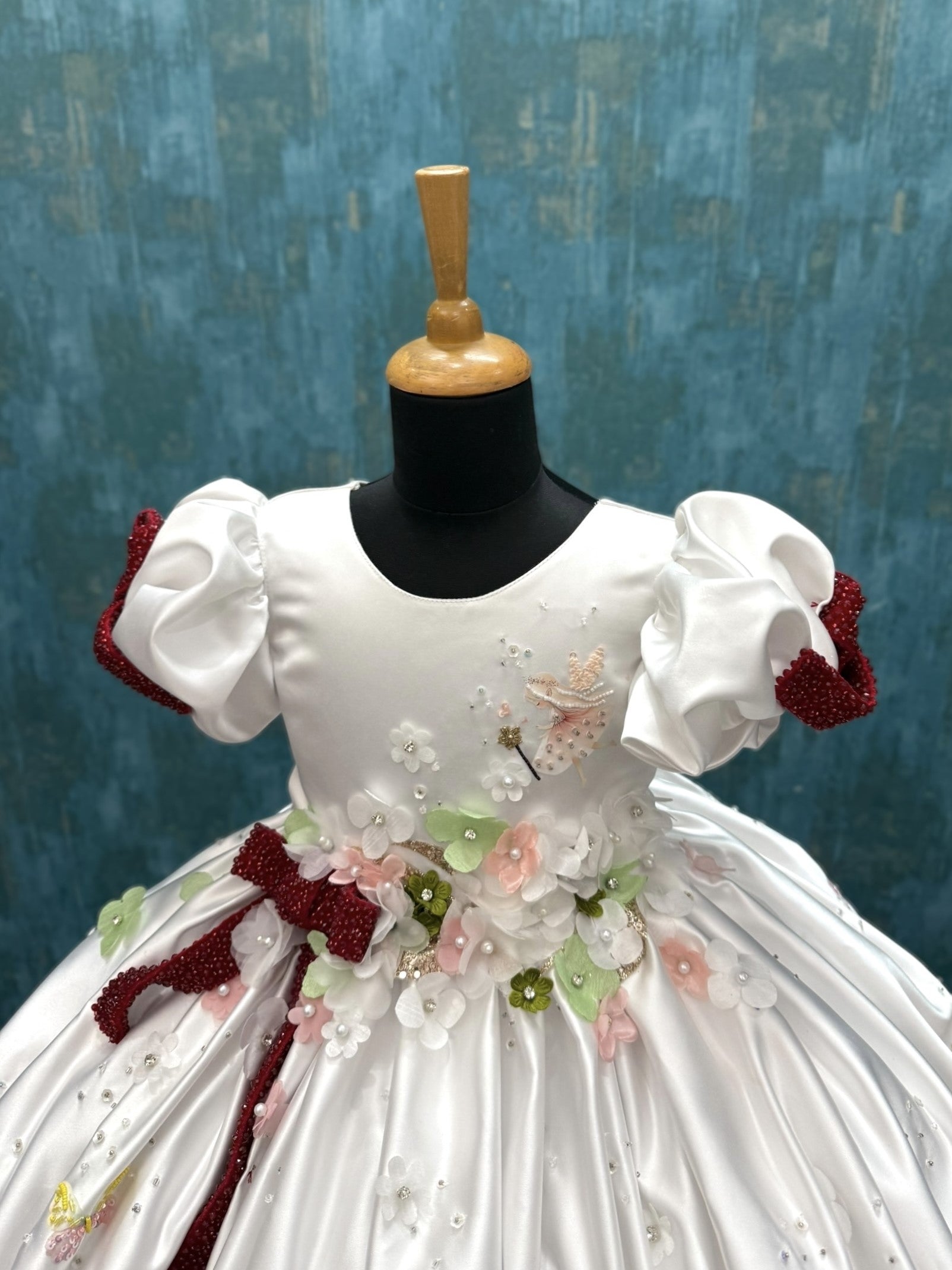 Ball gown for girls Online, White Satin Gown for Girls