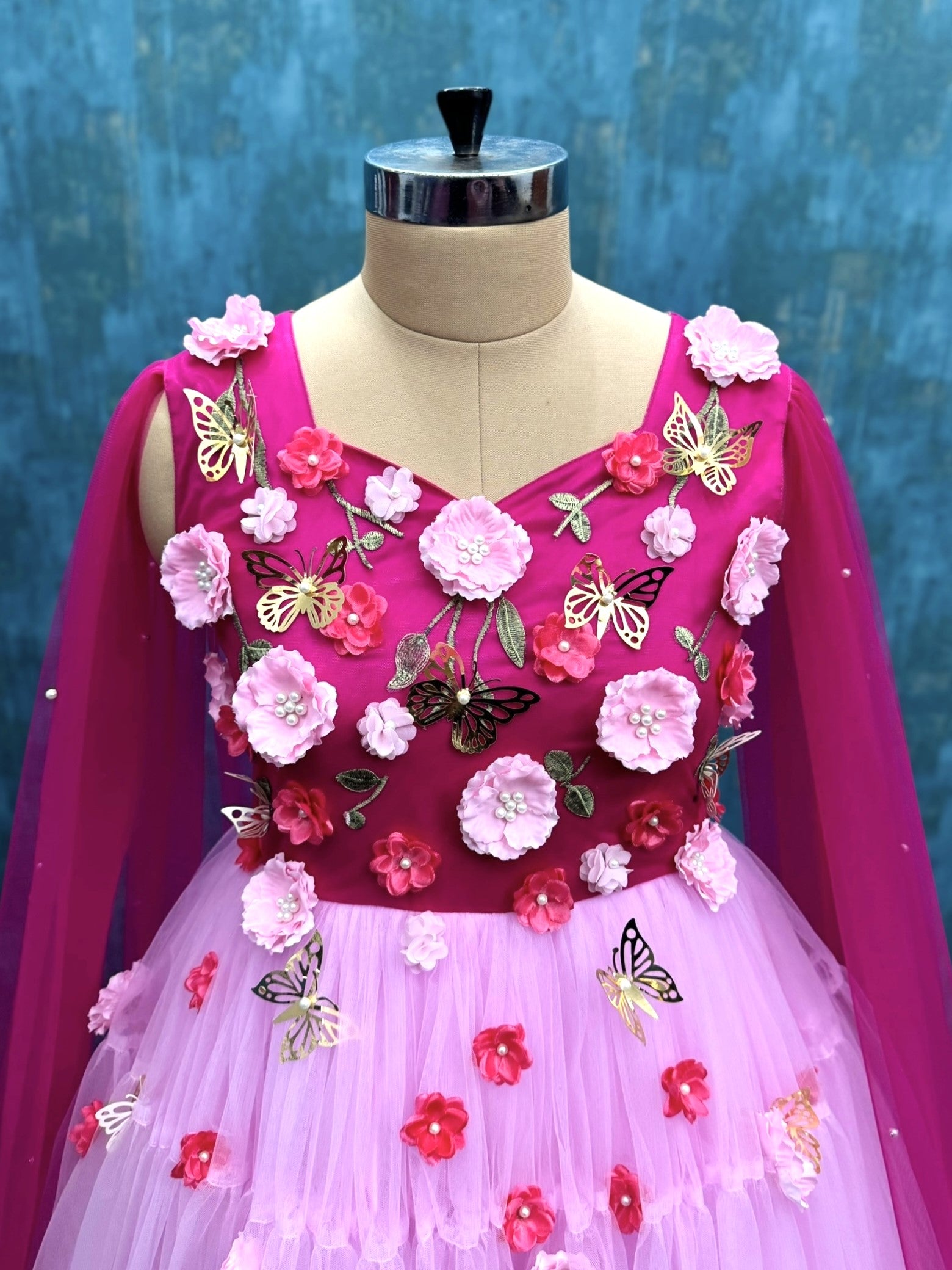 Candy Rose 3D Petal Flutter Dream Hand-Embellished Fairy Ball Gown