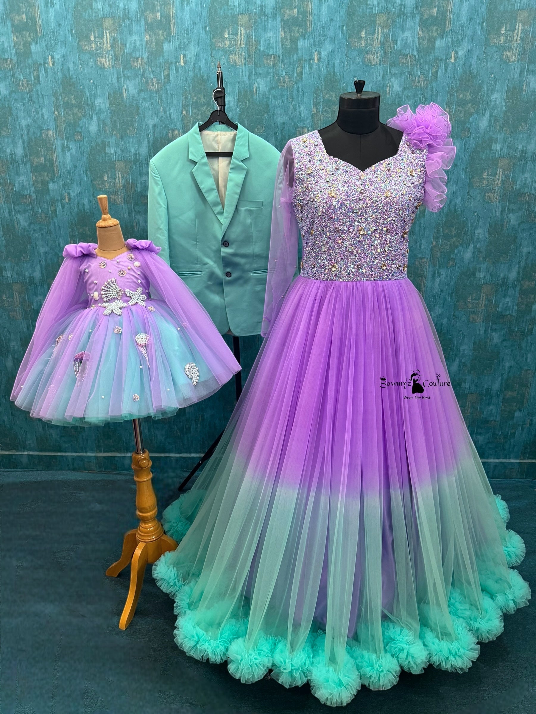 Mom-Daughter Combo Dress Online, Lavender Ombre Mom & Daughter Set