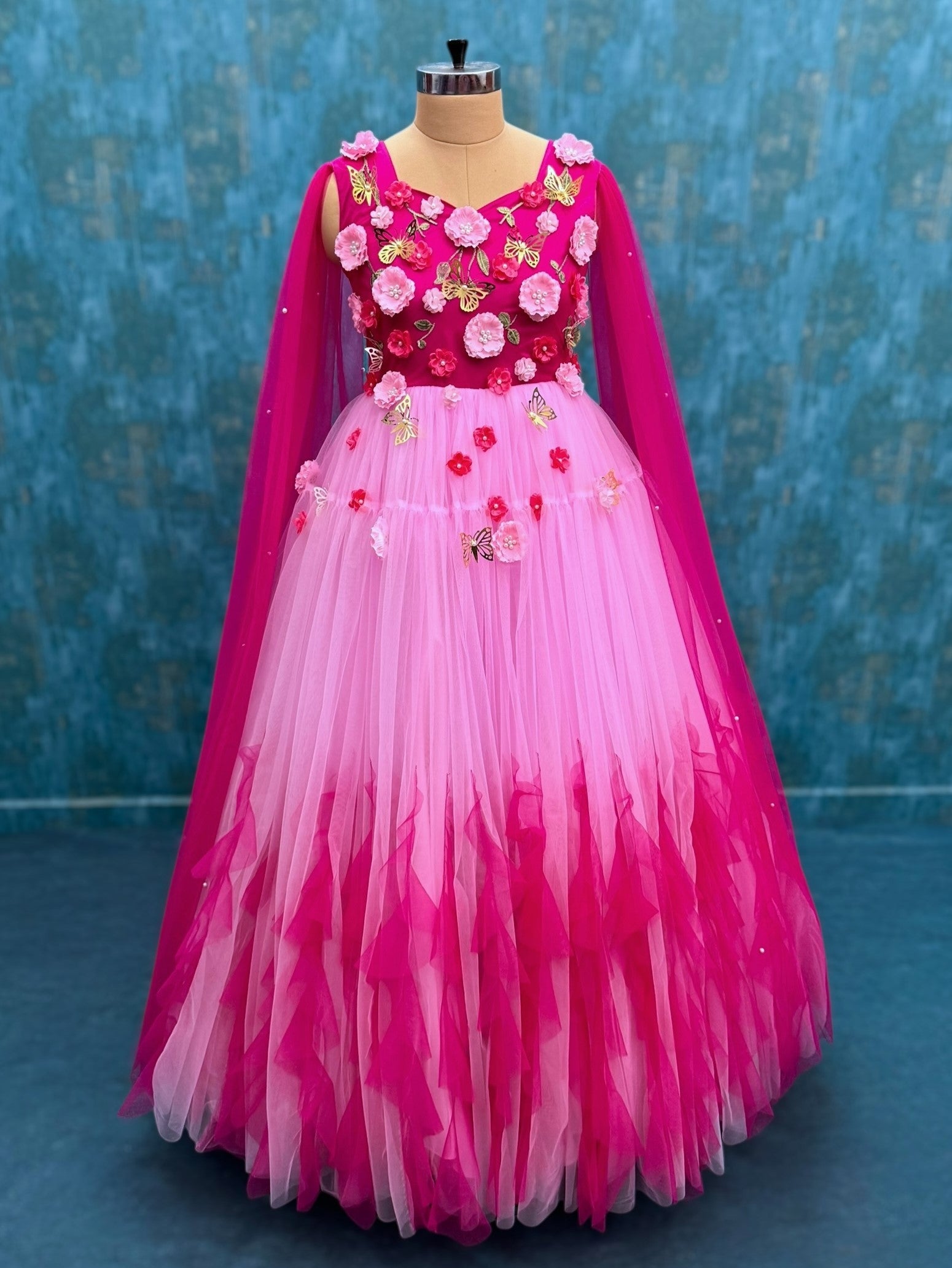 Candy Rose 3D Petal Flutter Dream Hand-Embellished Fairy Ball Gown