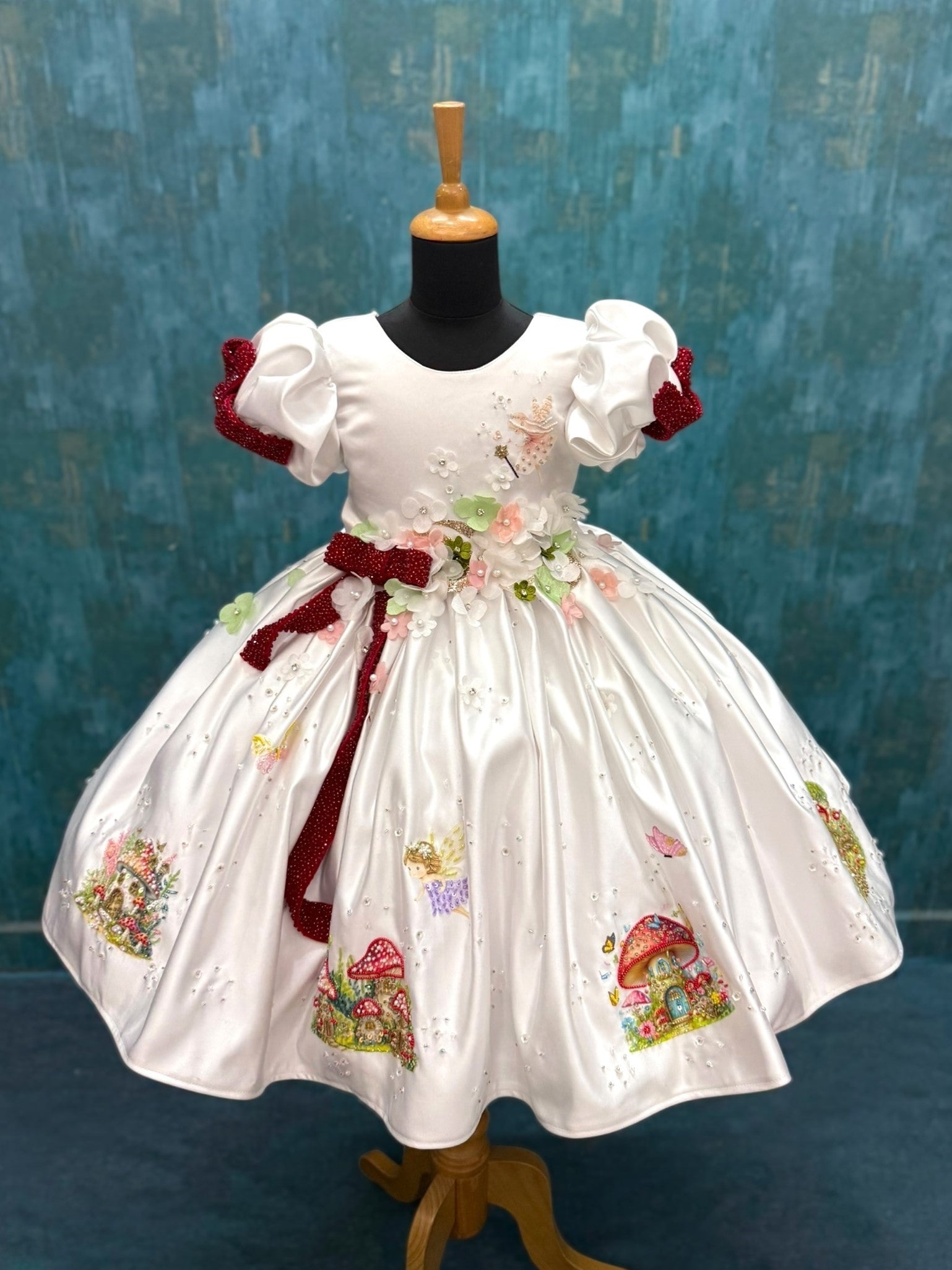 Ball gown for girls Online, White Satin Gown for Girls