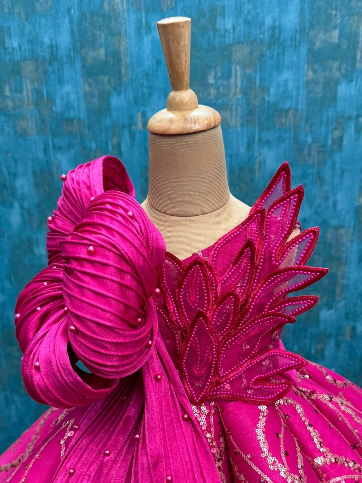 Theme Dress for Baby Girl Online, Girls Hot Pink Sequined Gown