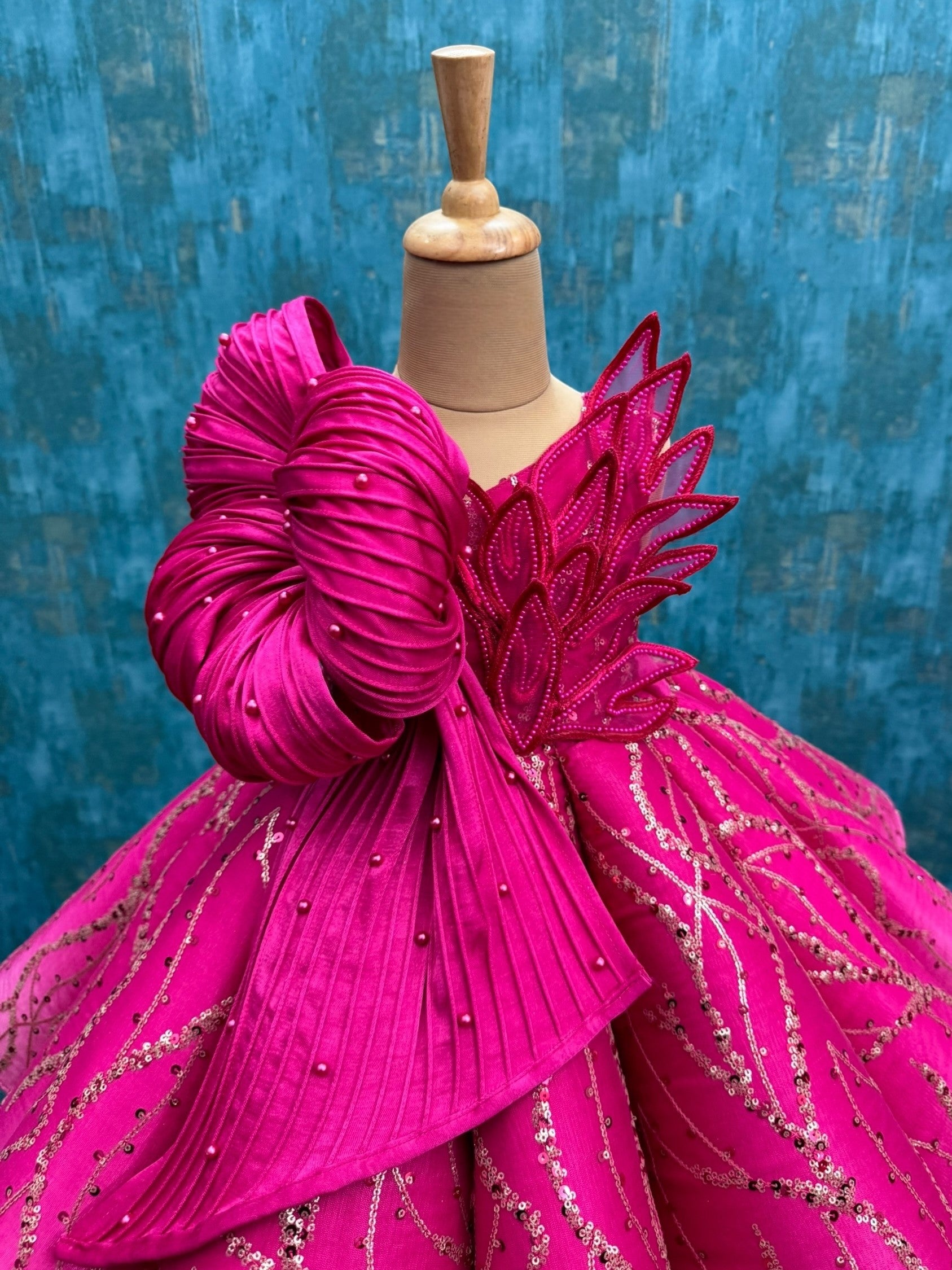Theme Dress for Baby Girl Online, Girls Hot Pink Sequined Gown