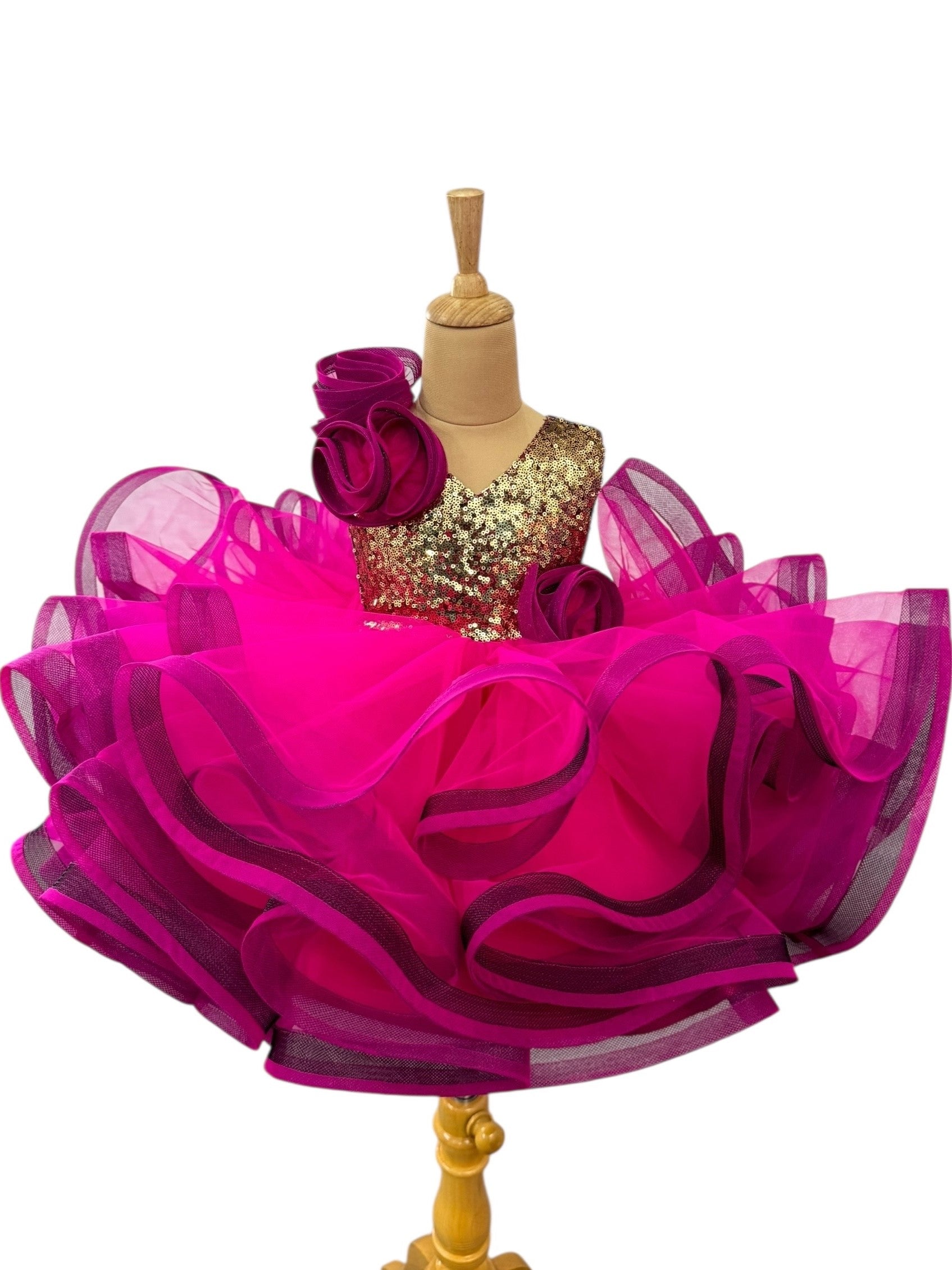 Radiant Rose Luxe Couture Gown with Gold sequence top