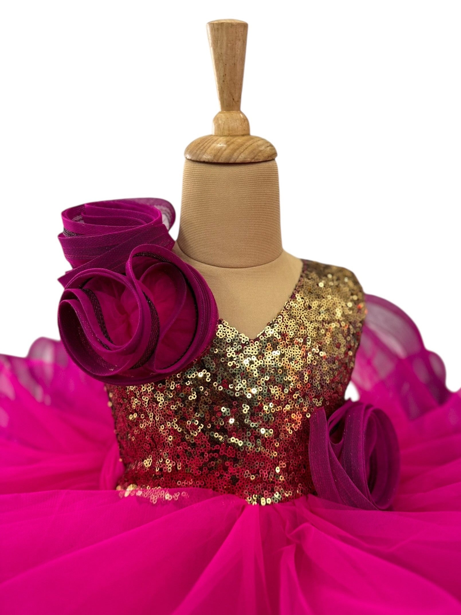 Radiant Rose Luxe Couture Gown with Gold sequence top