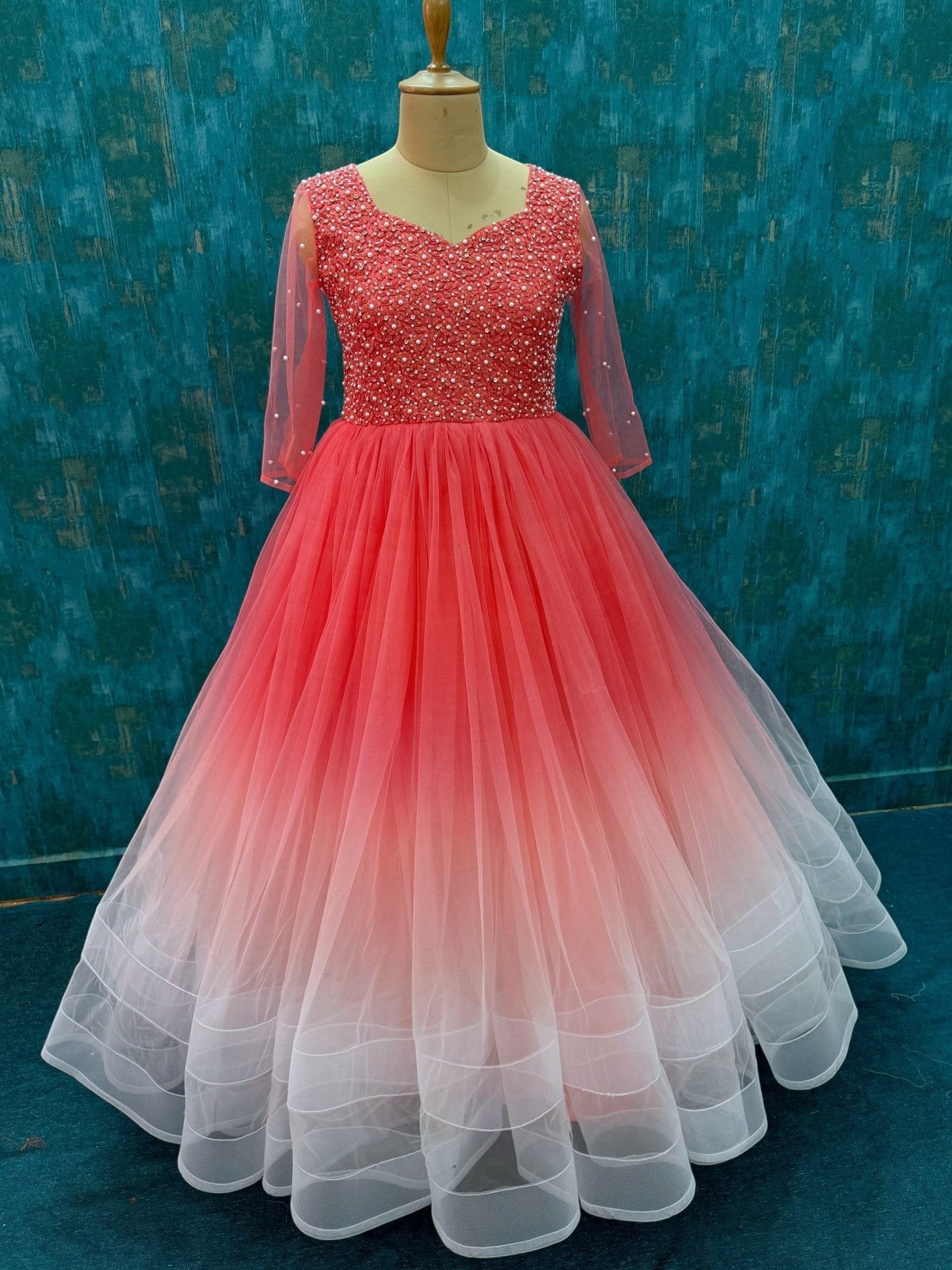 Peach Gradient Ball gown with Intricate Hand work