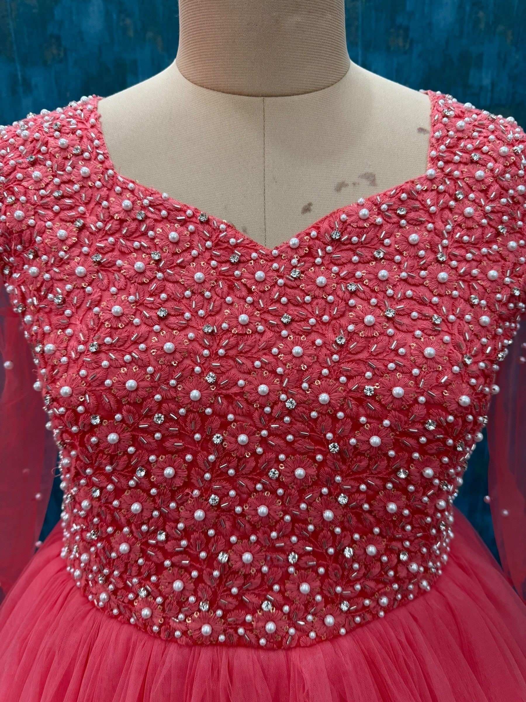 Peach Gradient Ball gown with Intricate Hand work