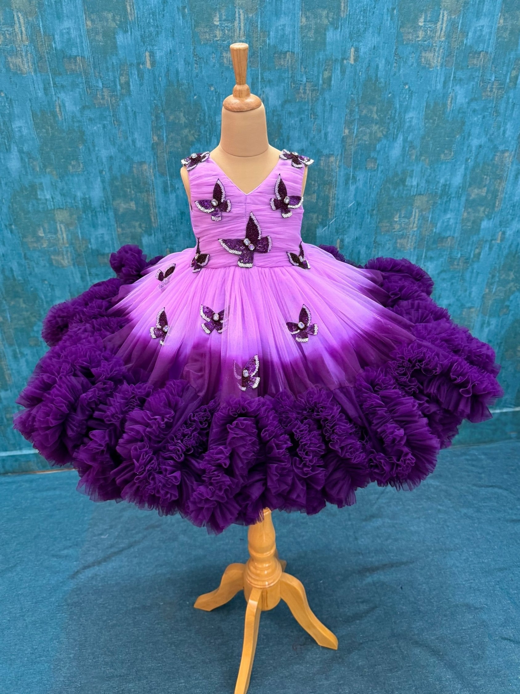 Lavender and purple double Shade couture gown with hand crafted Butterfly