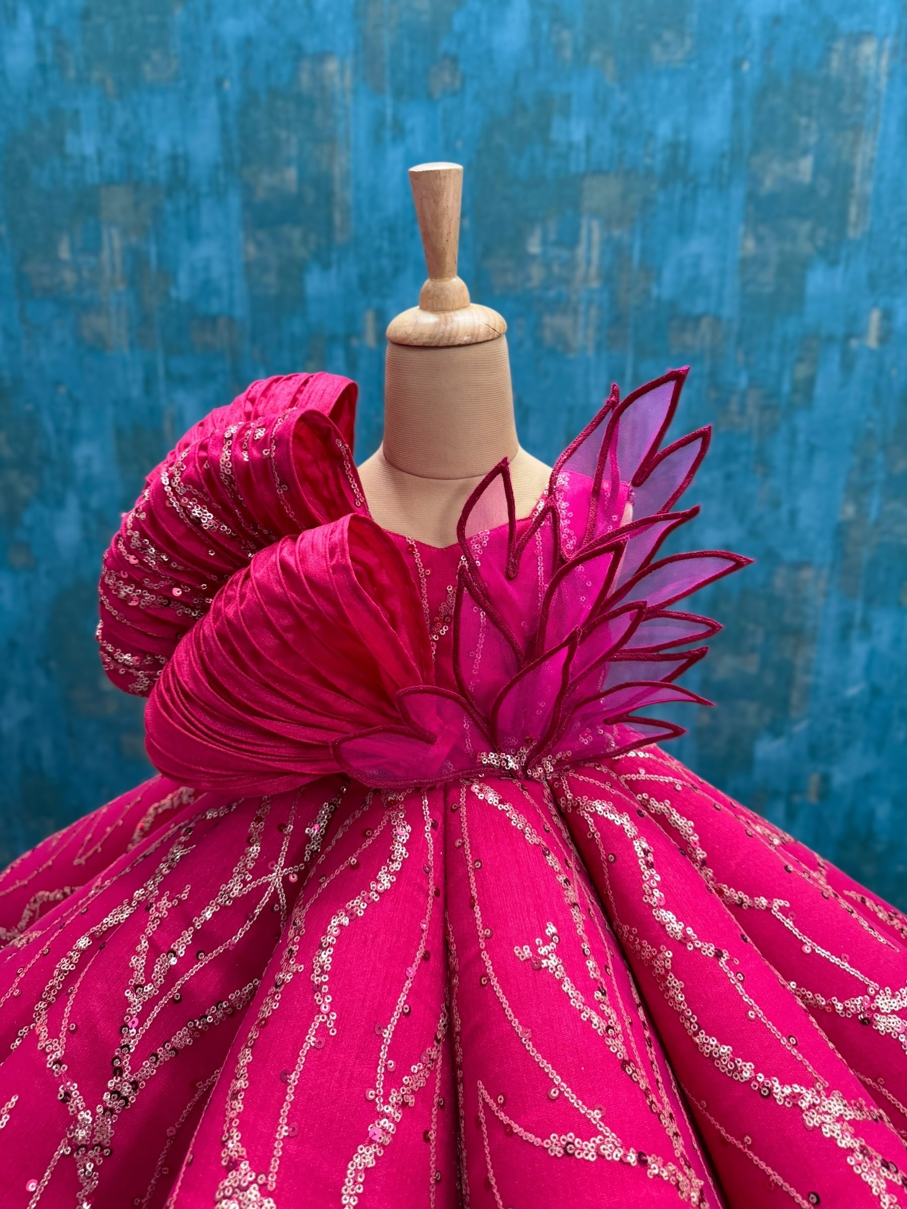 Children Party Wear Gowns Online, Hot Pink Couture Kids Gown