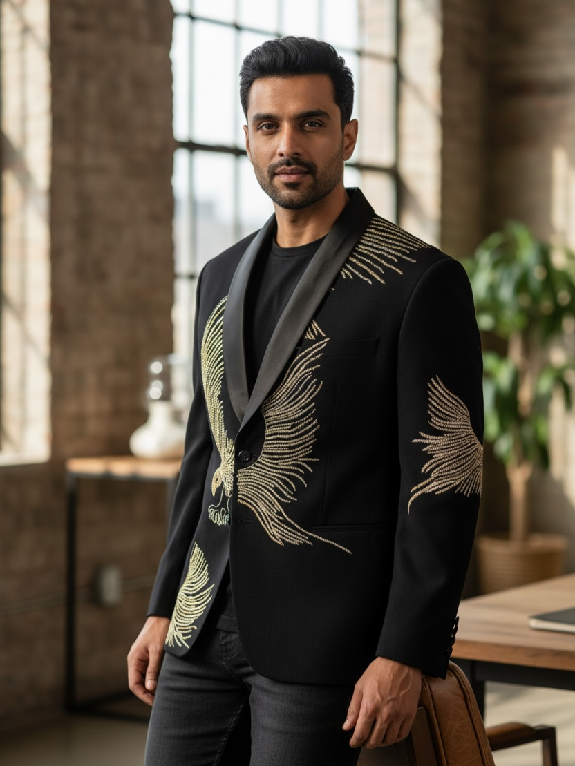 Crown Fire Obsidian Black Golden Eagle Royalty Blazer