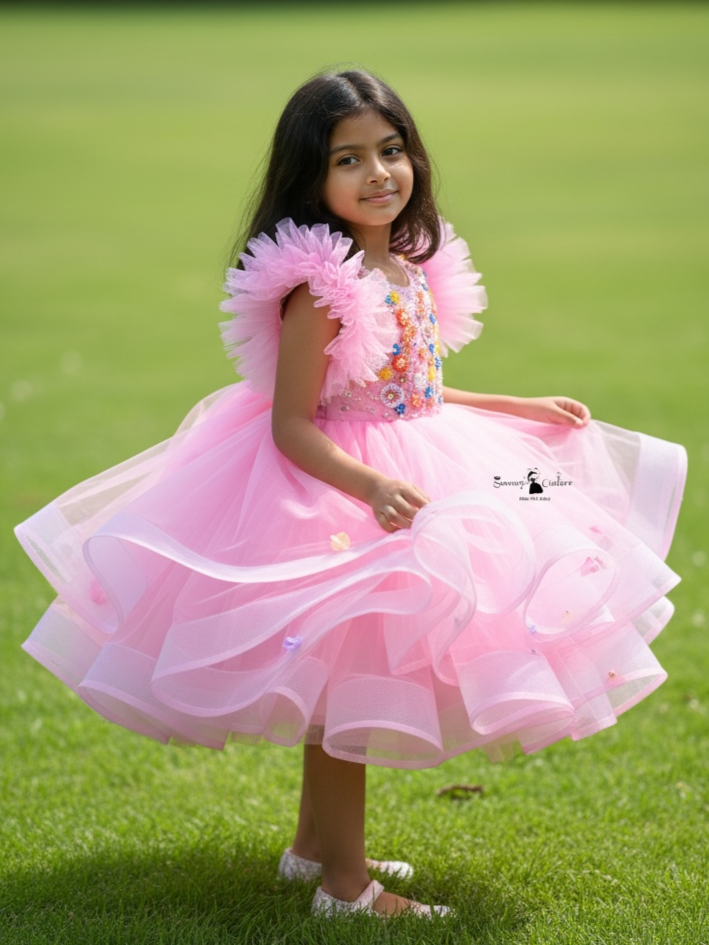 Pastel Pink Blossom Dream Dress WITH FLORAL WORK TOP