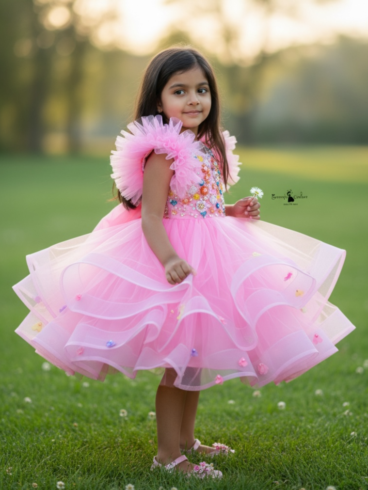 Pastel Pink Blossom Dream Dress WITH FLORAL WORK TOP