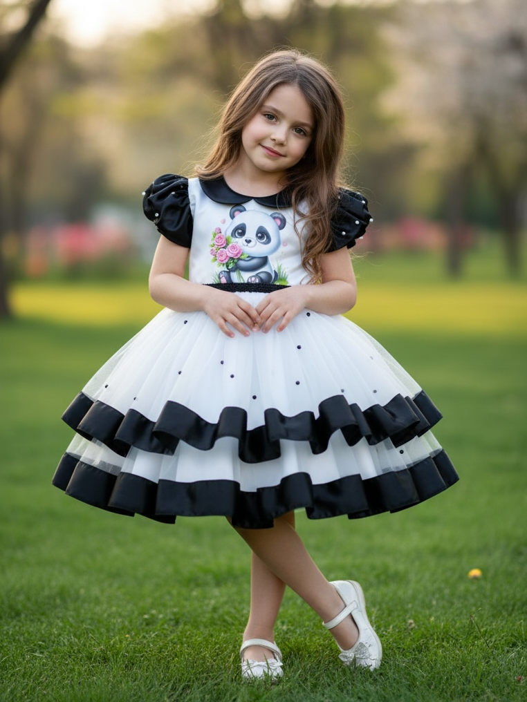 Snowy Panda Dream Black & White Princess Gown