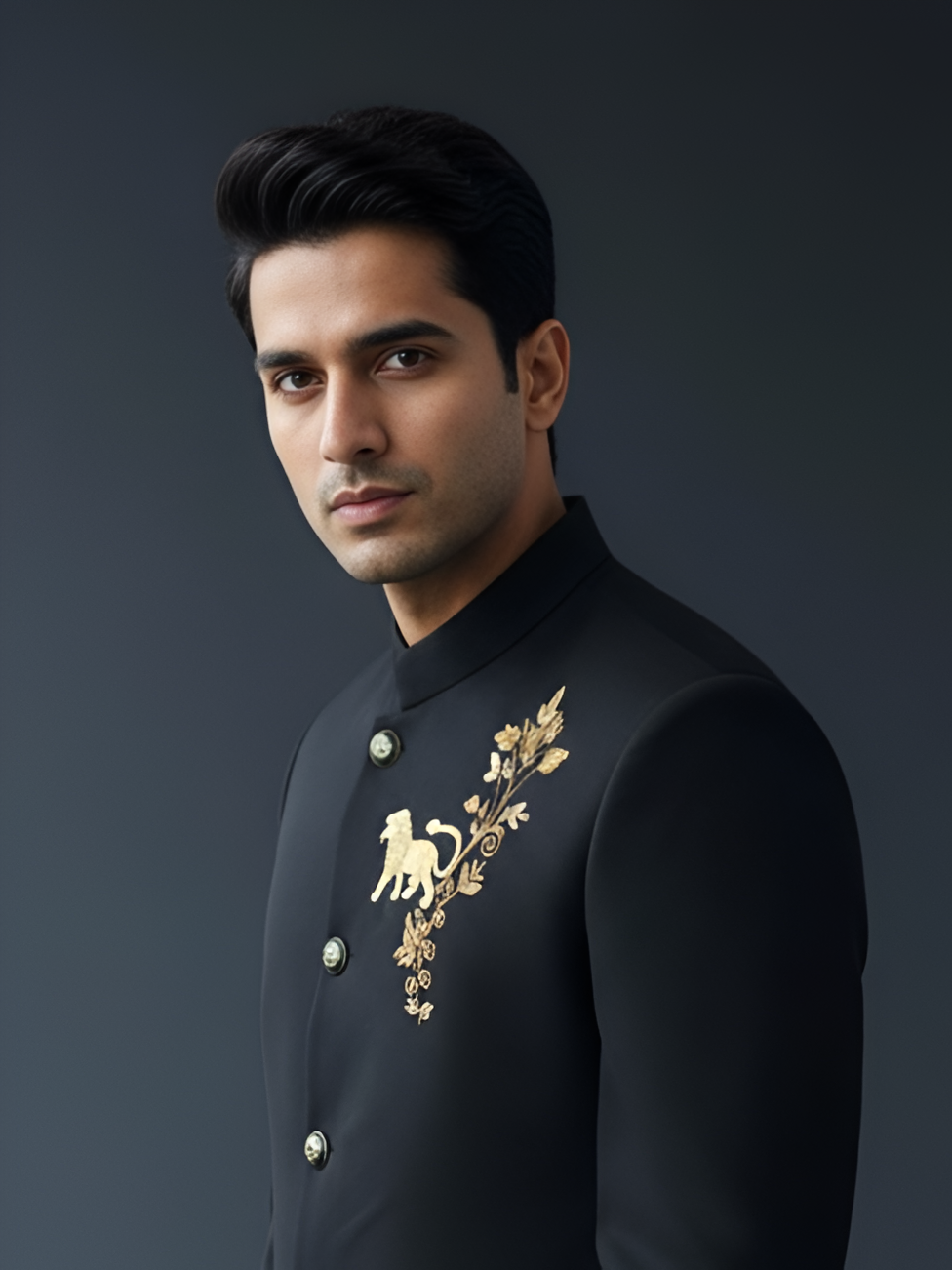 Imperial Reign Black Golden Lion Emblem Couture Blazer