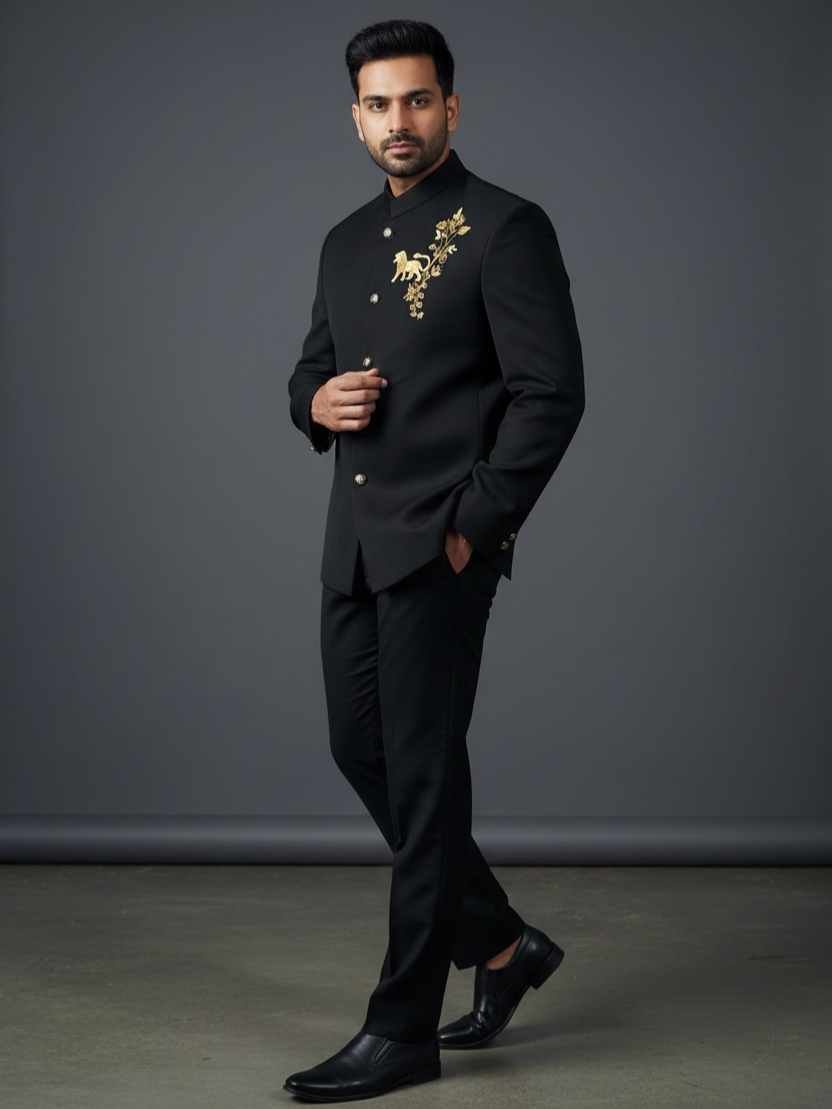 Imperial Reign Black Golden Lion Emblem Couture Blazer