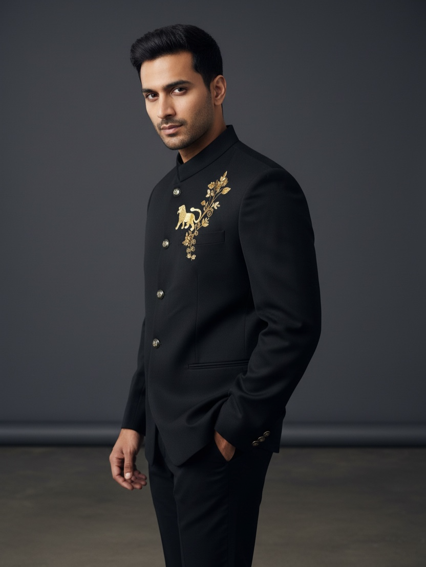 Imperial Reign Black Golden Lion Emblem Couture Blazer