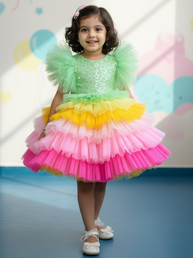 Rainbow Candy Cascade Fairy Ruffle Princess Celebration Dress