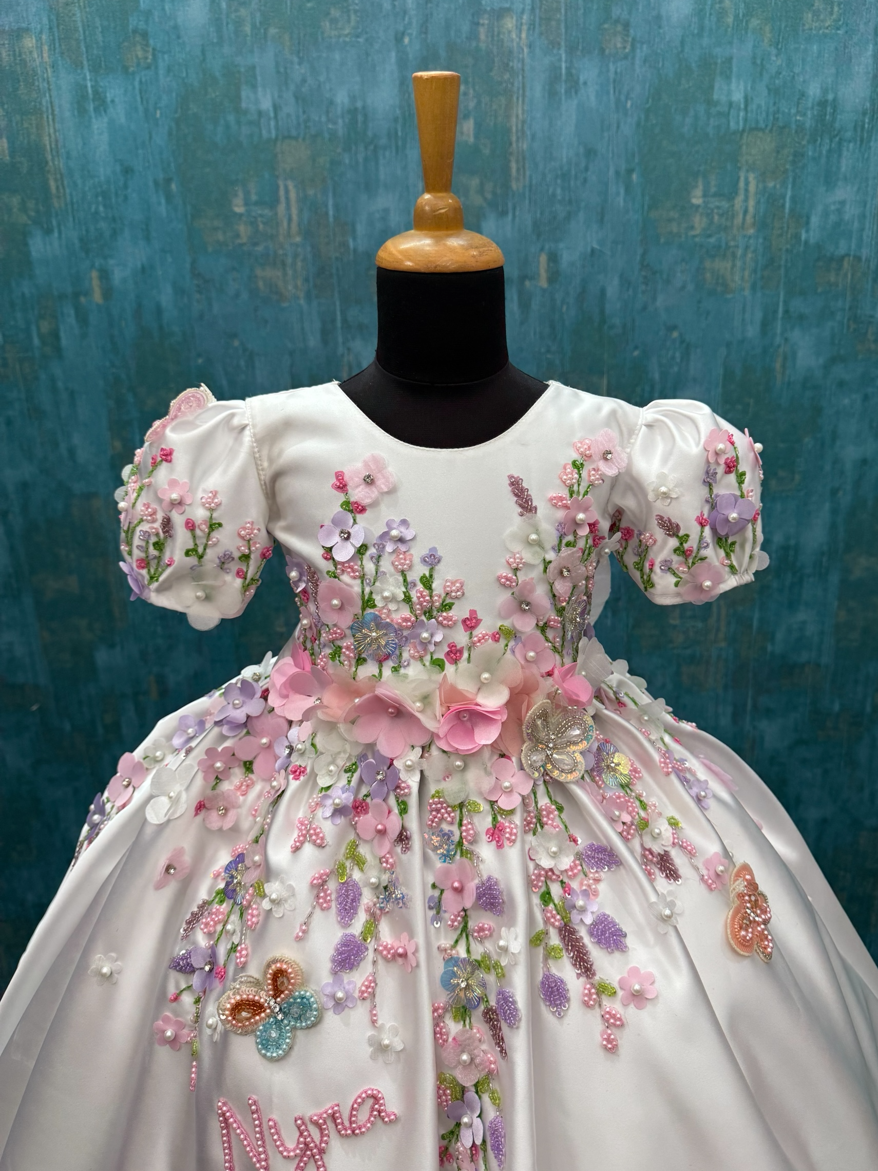 Ball gown for girls Online, White Satin Girls Pageant Dress