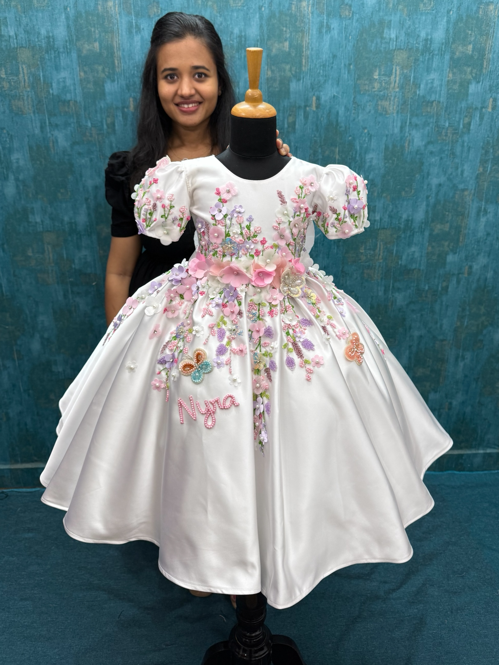 Ball gown for girls Online, White Satin Girls Pageant Dress