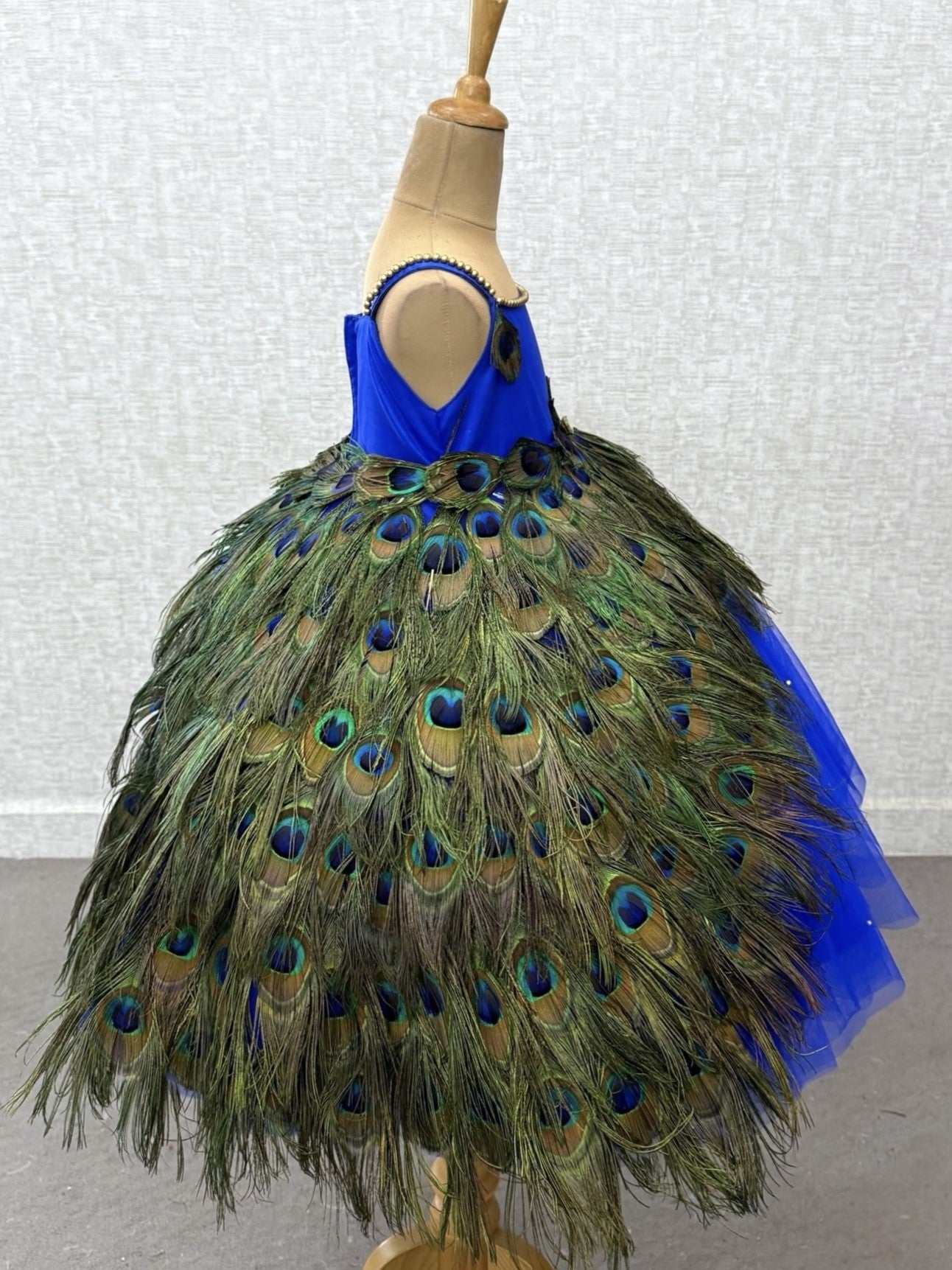 Peacock Dress for Girl Baby Online, Royal Blue Peacock Feather Ball Gown