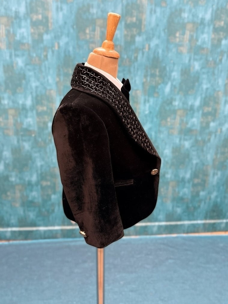 Royal Black Velvet Hand-Embroidered Blazer with Your Little One’s Name