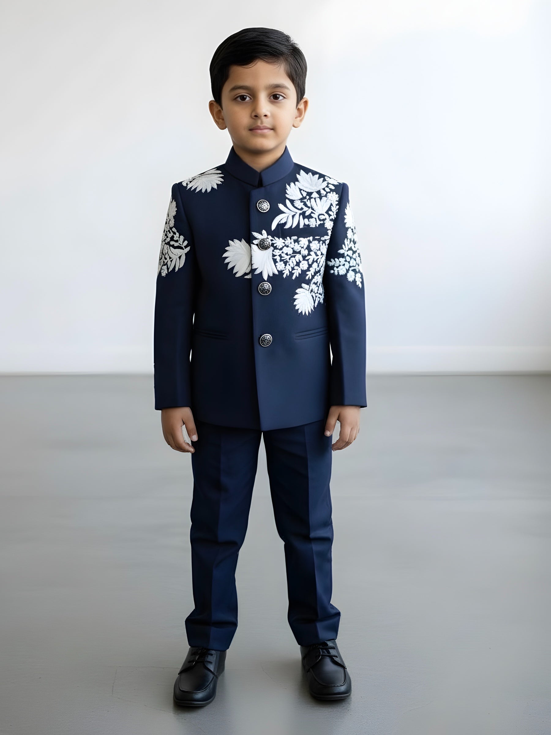 Jodhpuri Style Blue Set with White Thread Embroidery