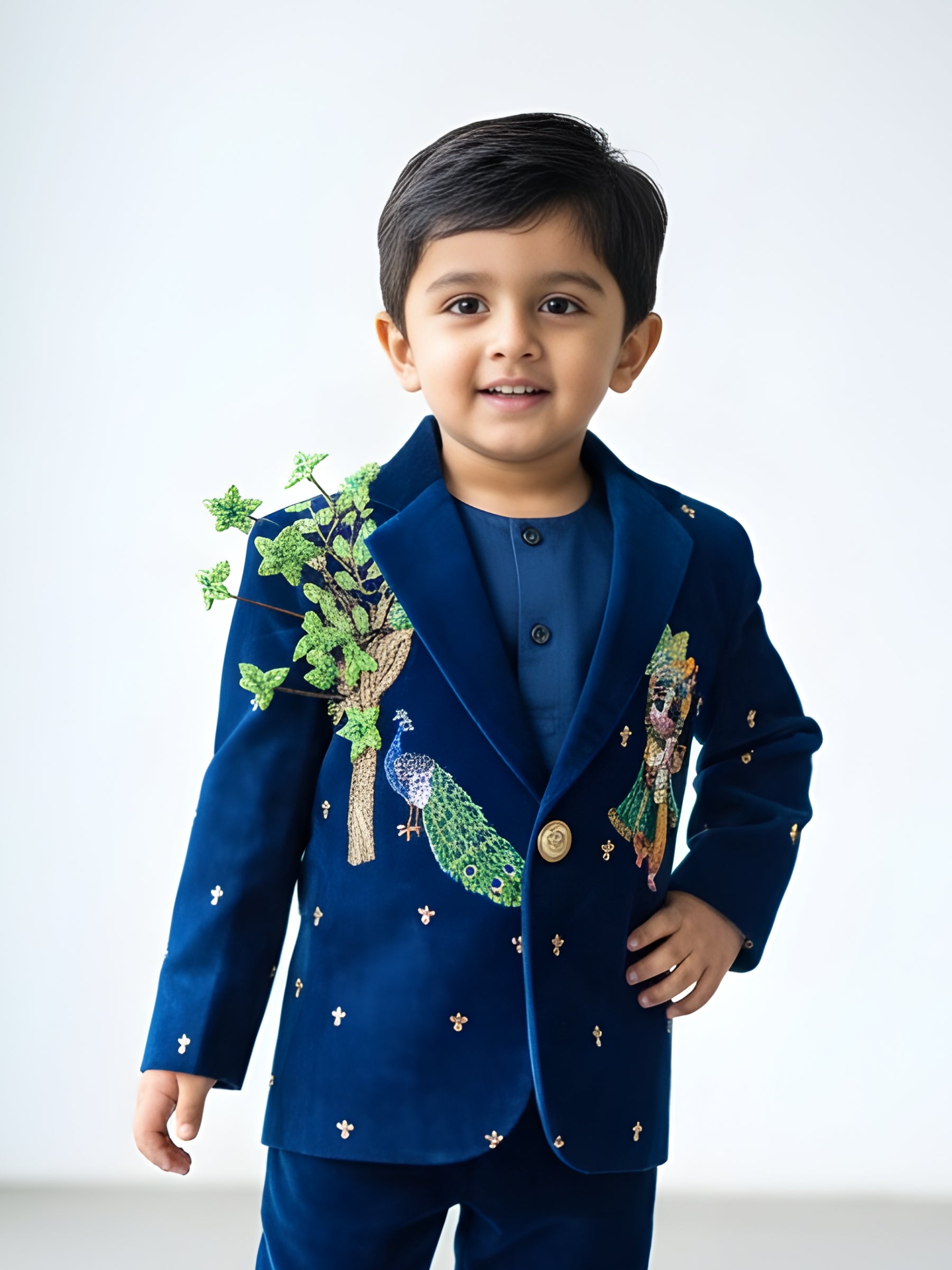 Boys Birthdays Dresses Online, Royal Blue Velvet Peacock Blazer