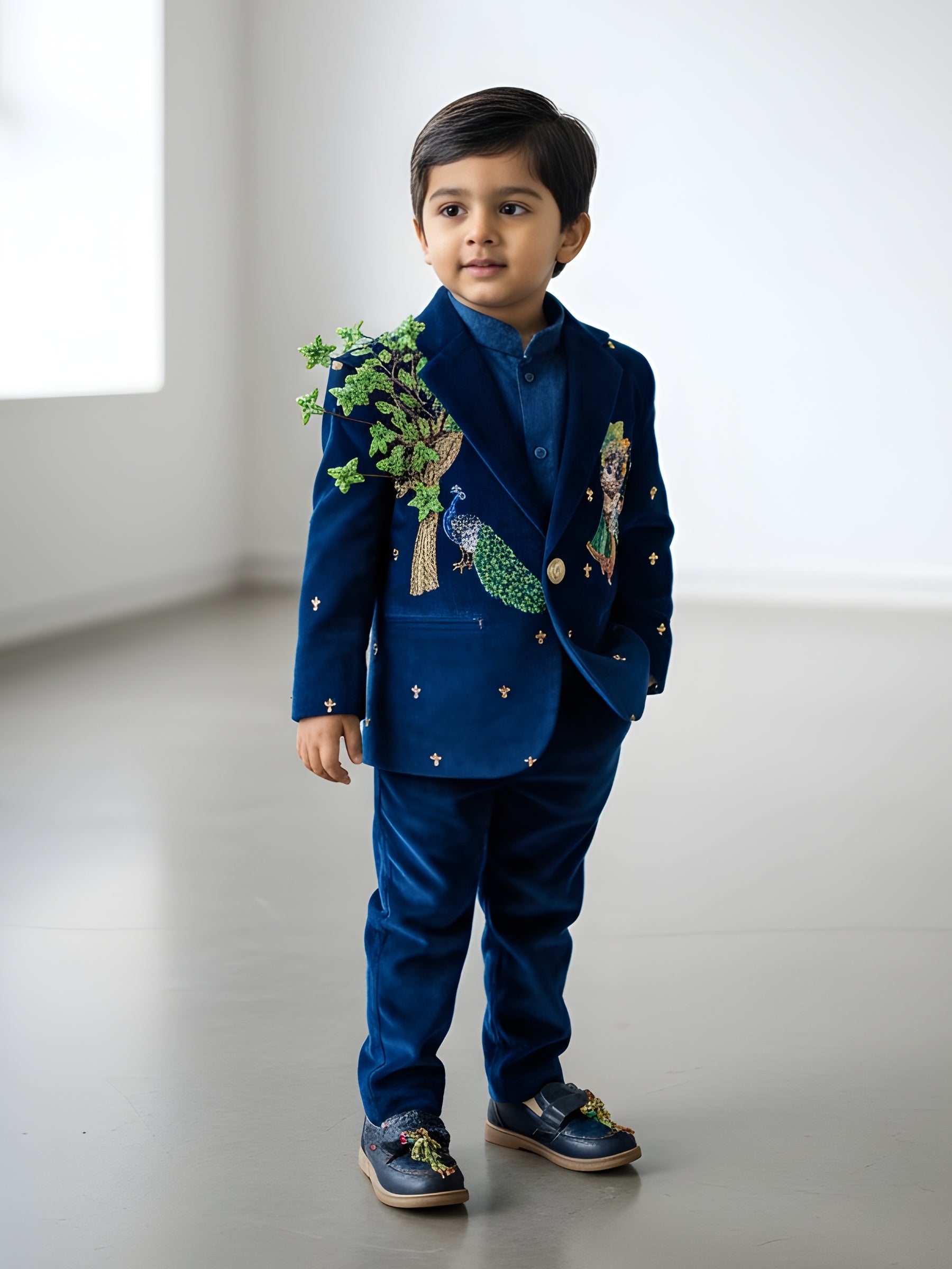 Boys Birthdays Dresses Online, Royal Blue Velvet Peacock Blazer