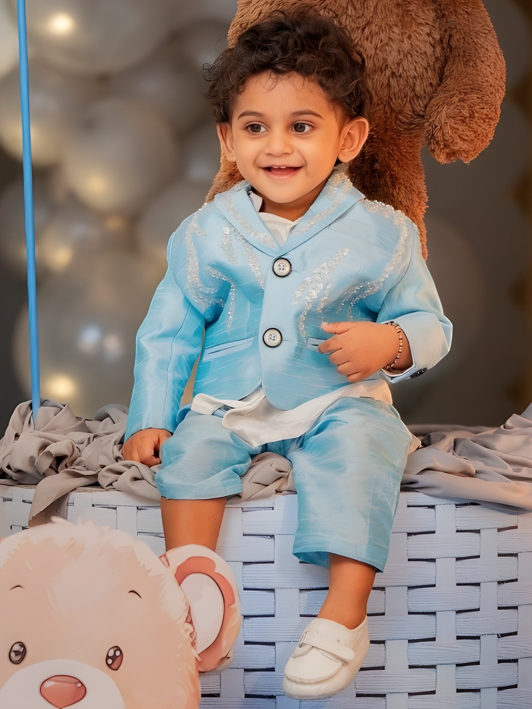 Little Royal Ice Blue Crystal-Worked Prince Suit