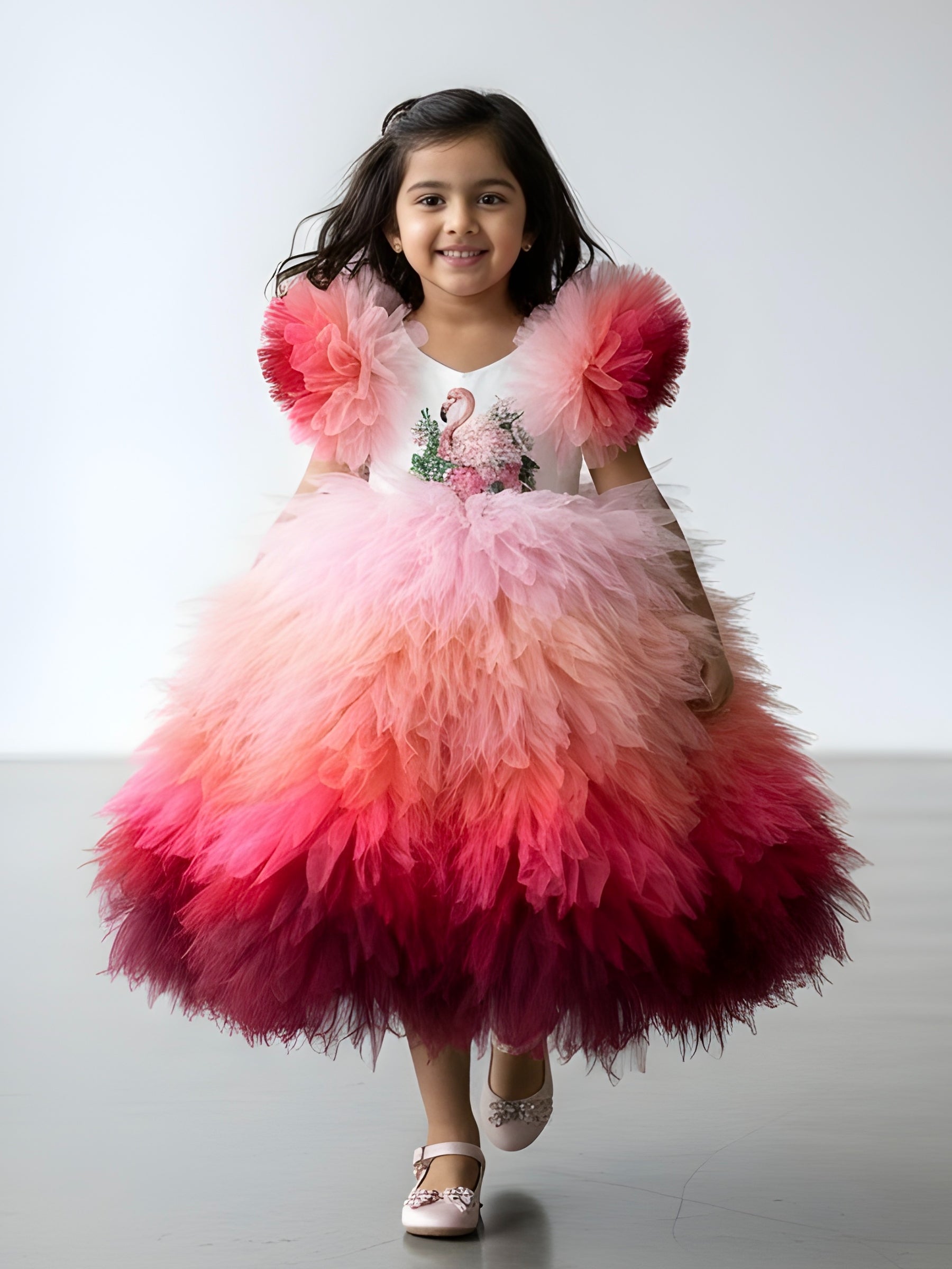 Ball gown for girls Online, Girls Flamingo Ombre Tulle Dress