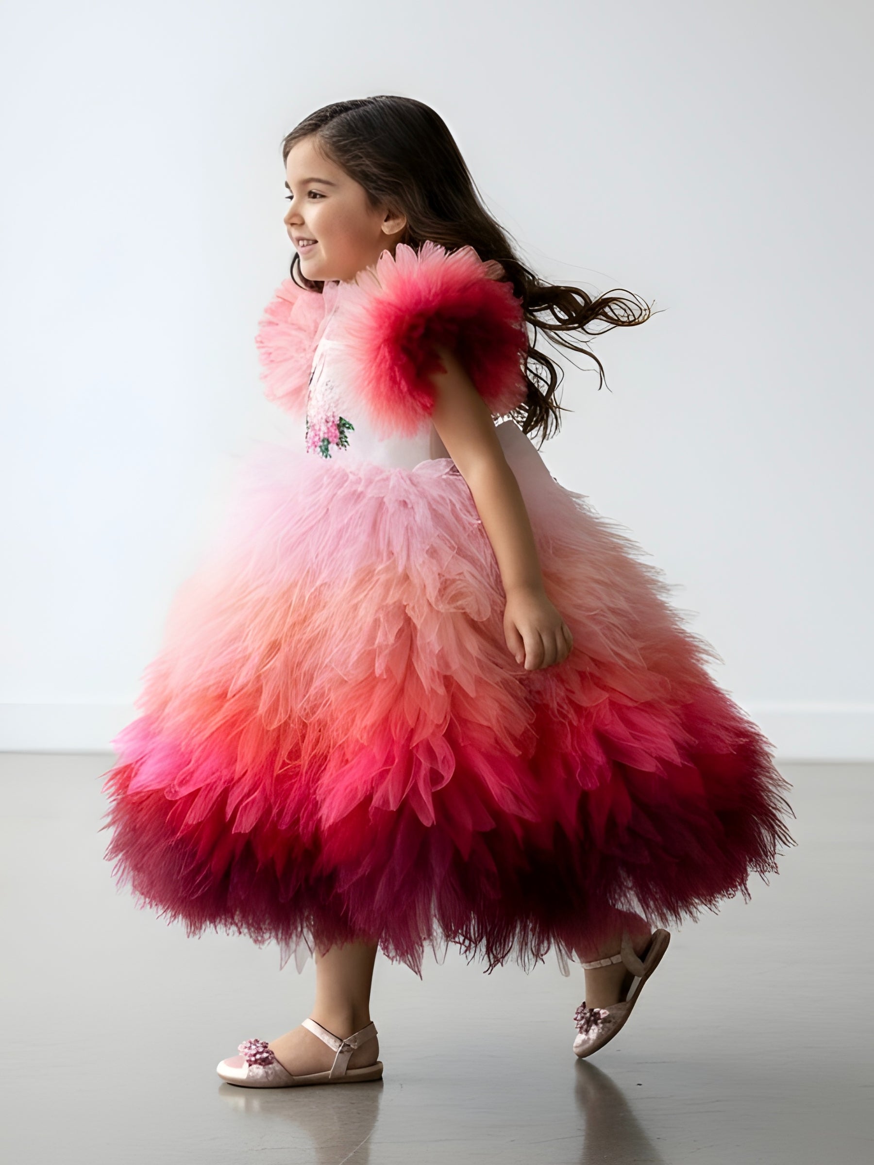 Ball gown for girls Online, Girls Flamingo Ombre Tulle Dress