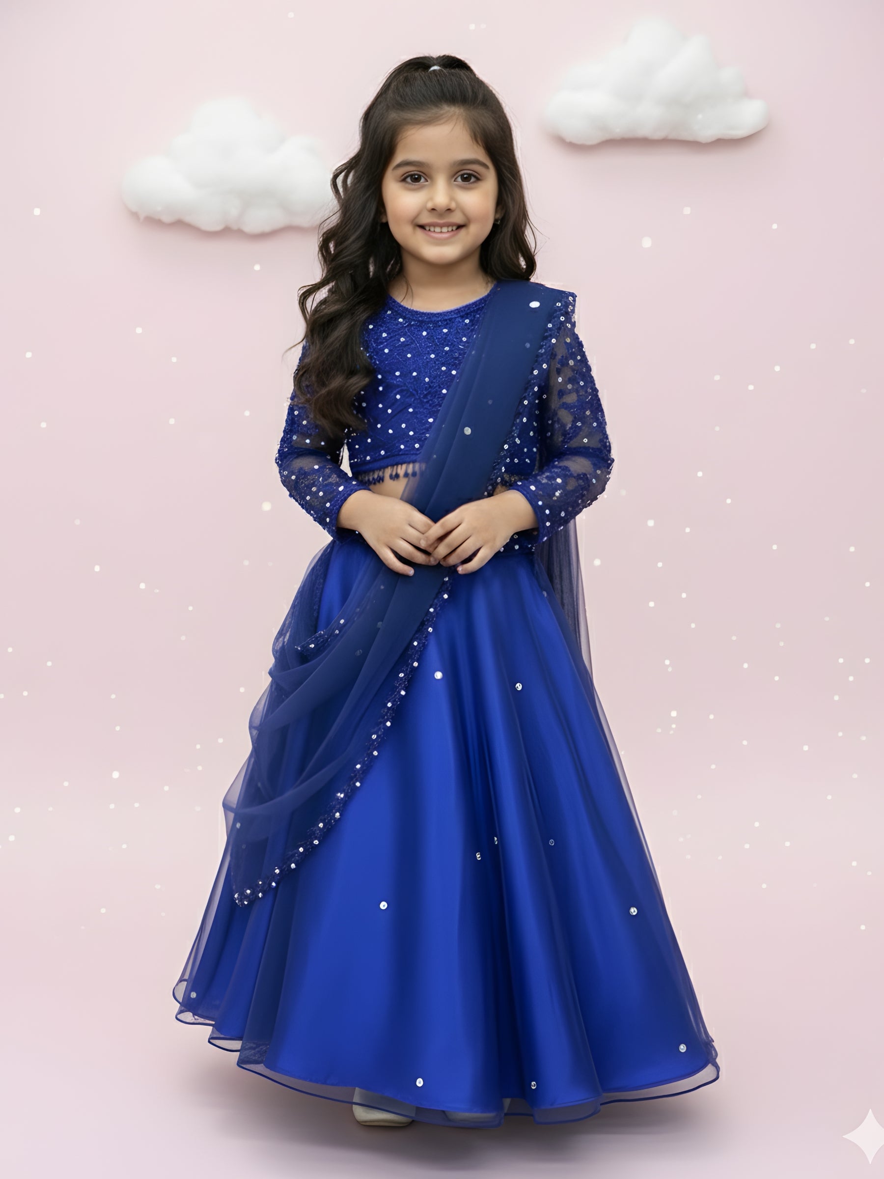 Girls Party Wear Online, Royal Blue Embroidered Lehenga