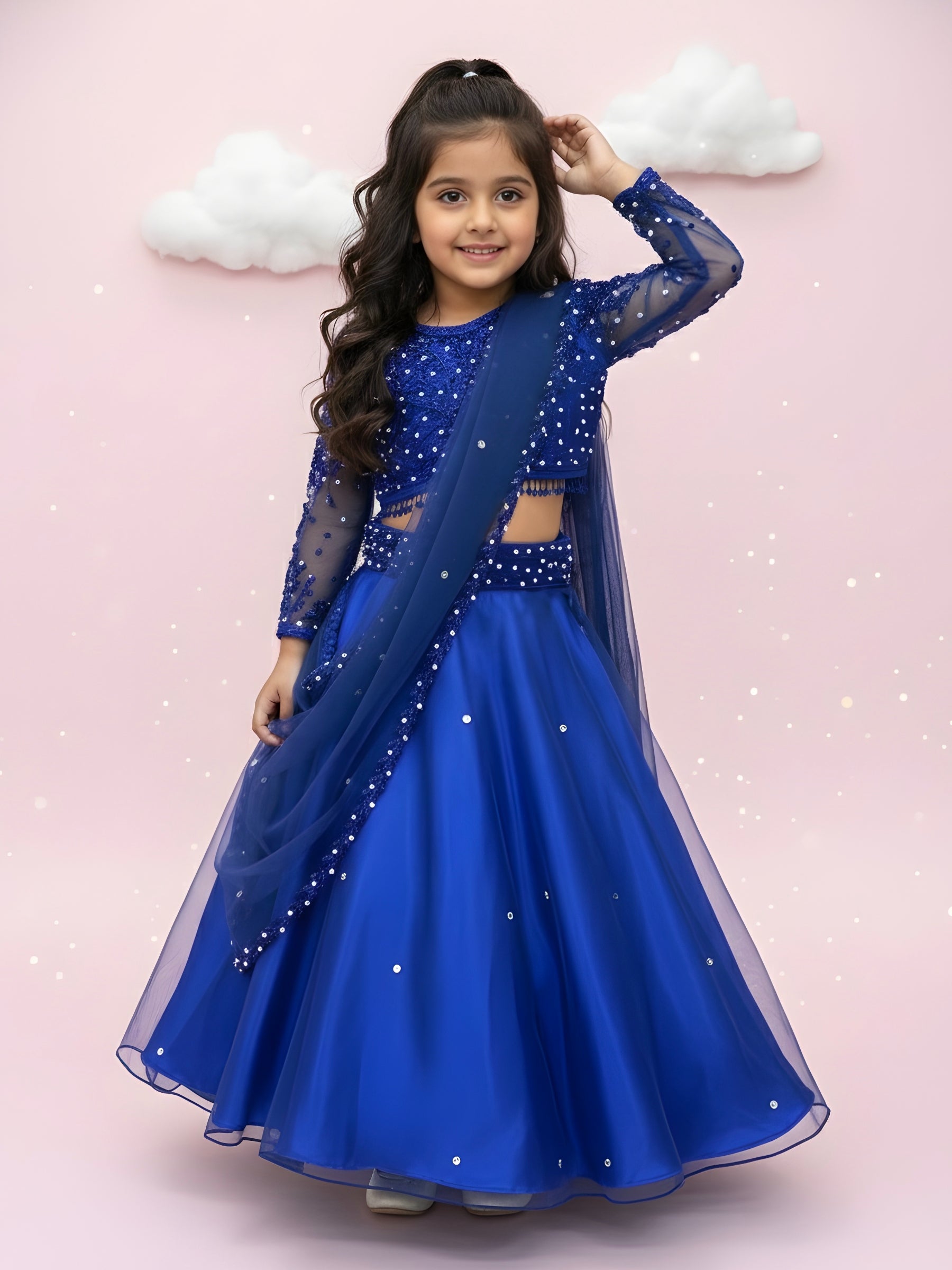 Girls Party Wear Online, Royal Blue Embroidered Lehenga