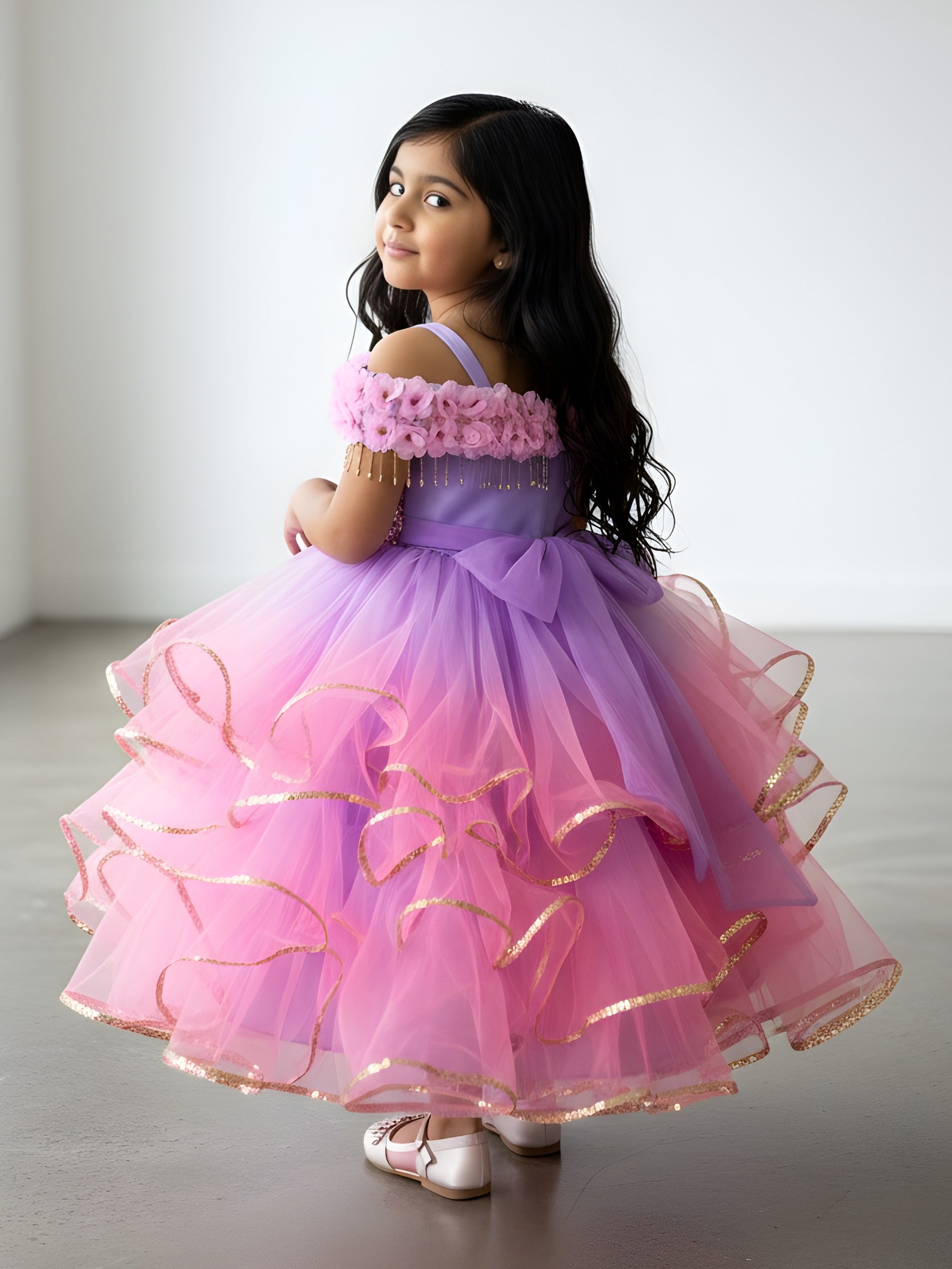 Girls Party Wear Online, Pink & Purple Ombre Pageant Gown