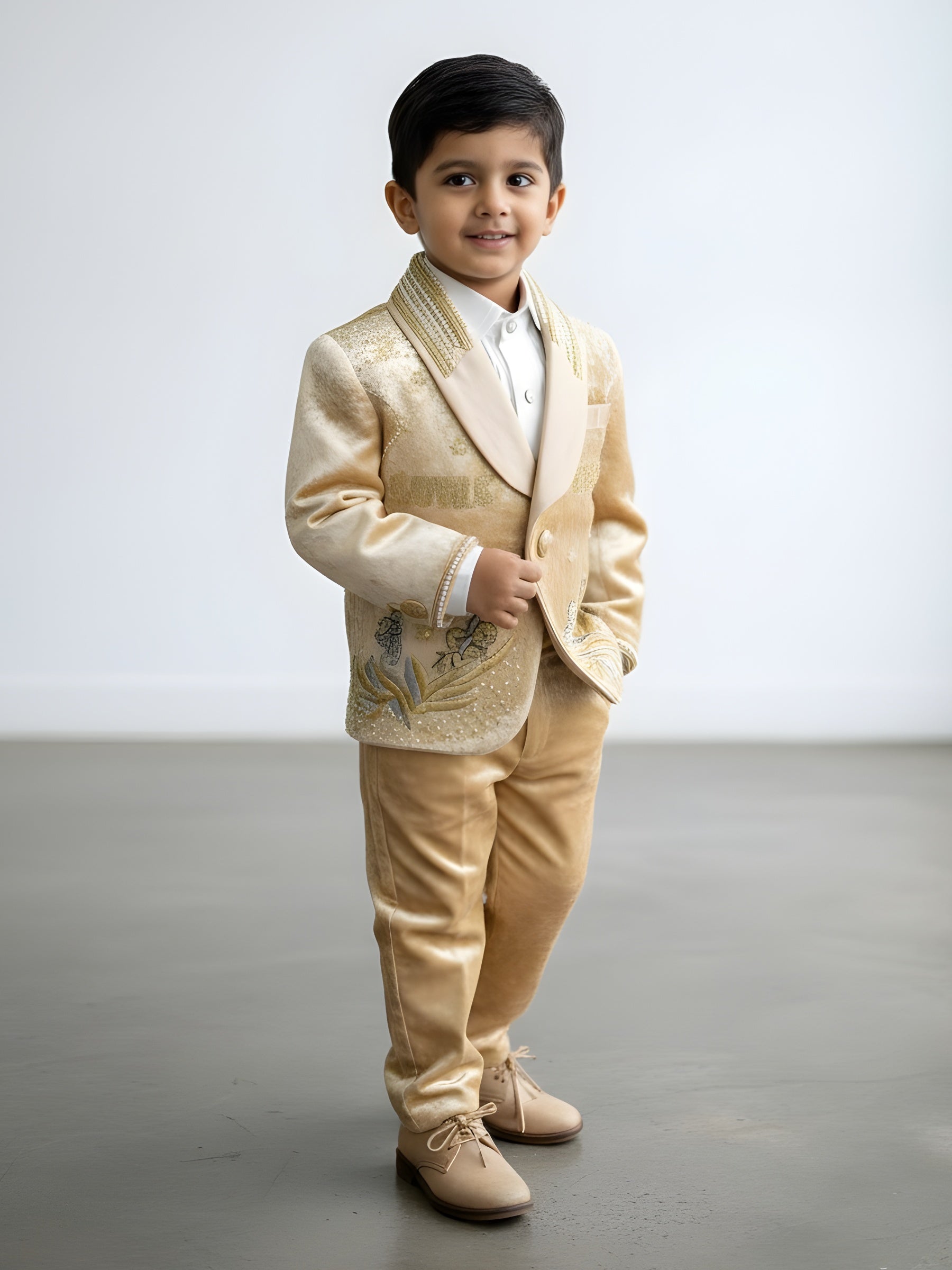 Simba themed Gold velvet Blazer With Pant and Patterned Shirt