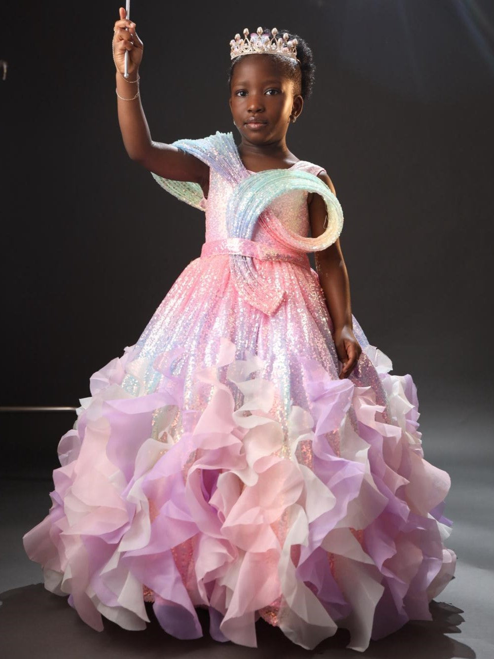Multi colour sequence fairy ball gown with structured top