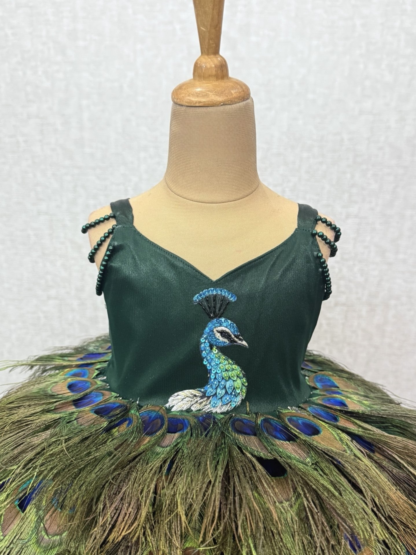 Emerald Peacock Royale Feather-Flare Princess Designer Gown