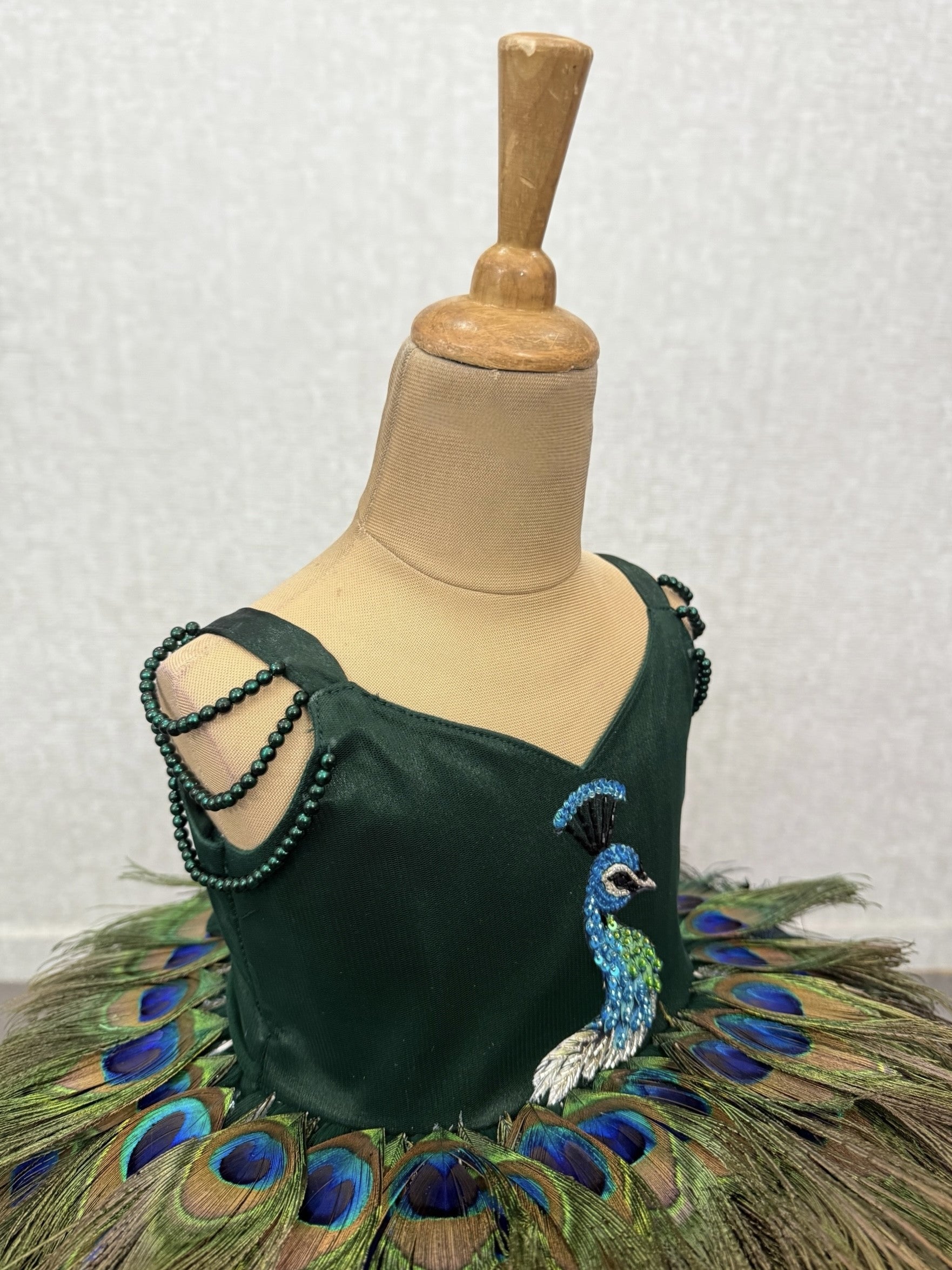 Emerald Peacock Royale Feather-Flare Princess Designer Gown