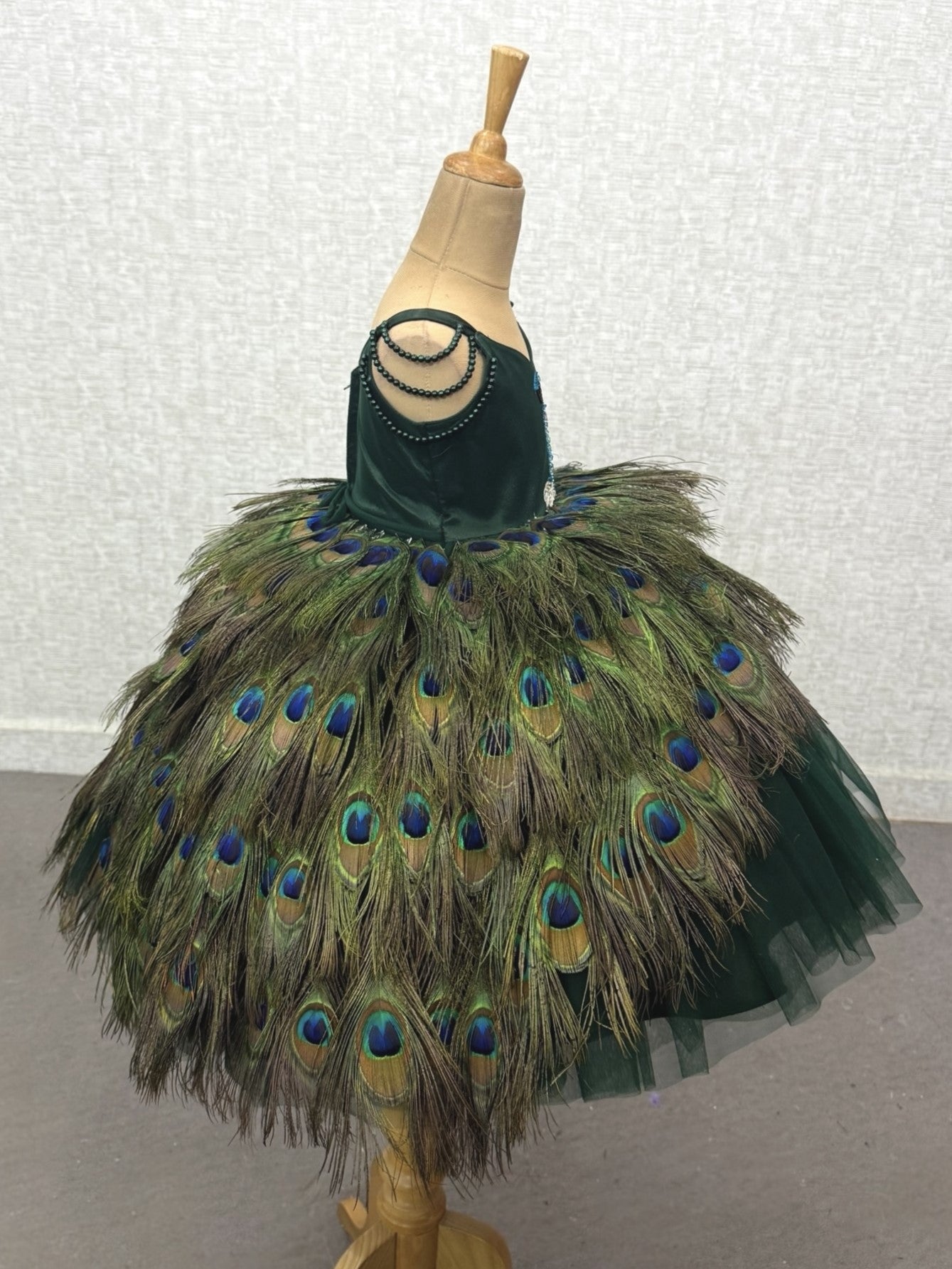 Emerald Peacock Royale Feather-Flare Princess Designer Gown