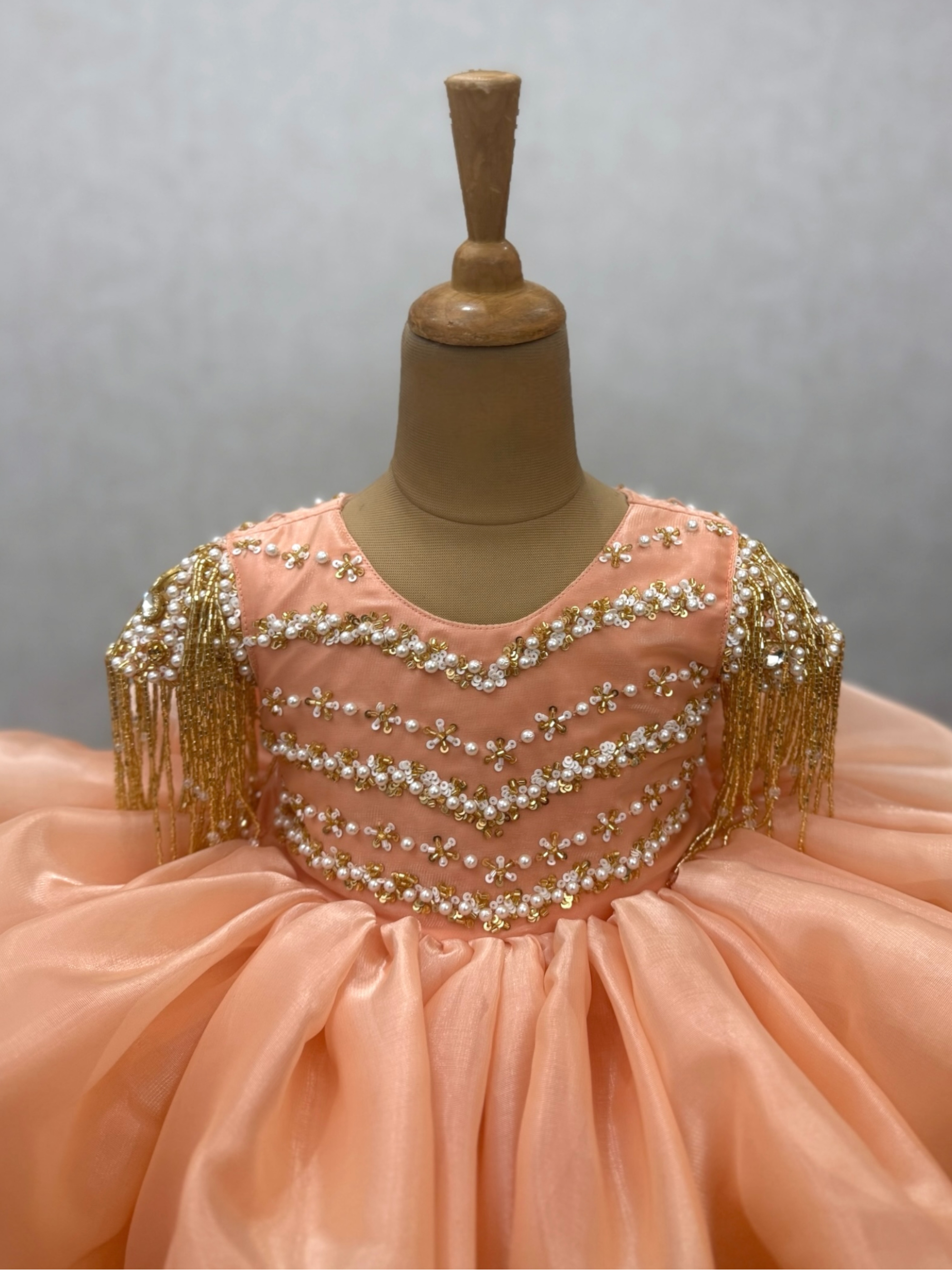 Peach Blossom Royale Gold Embellished Princess Party Gown