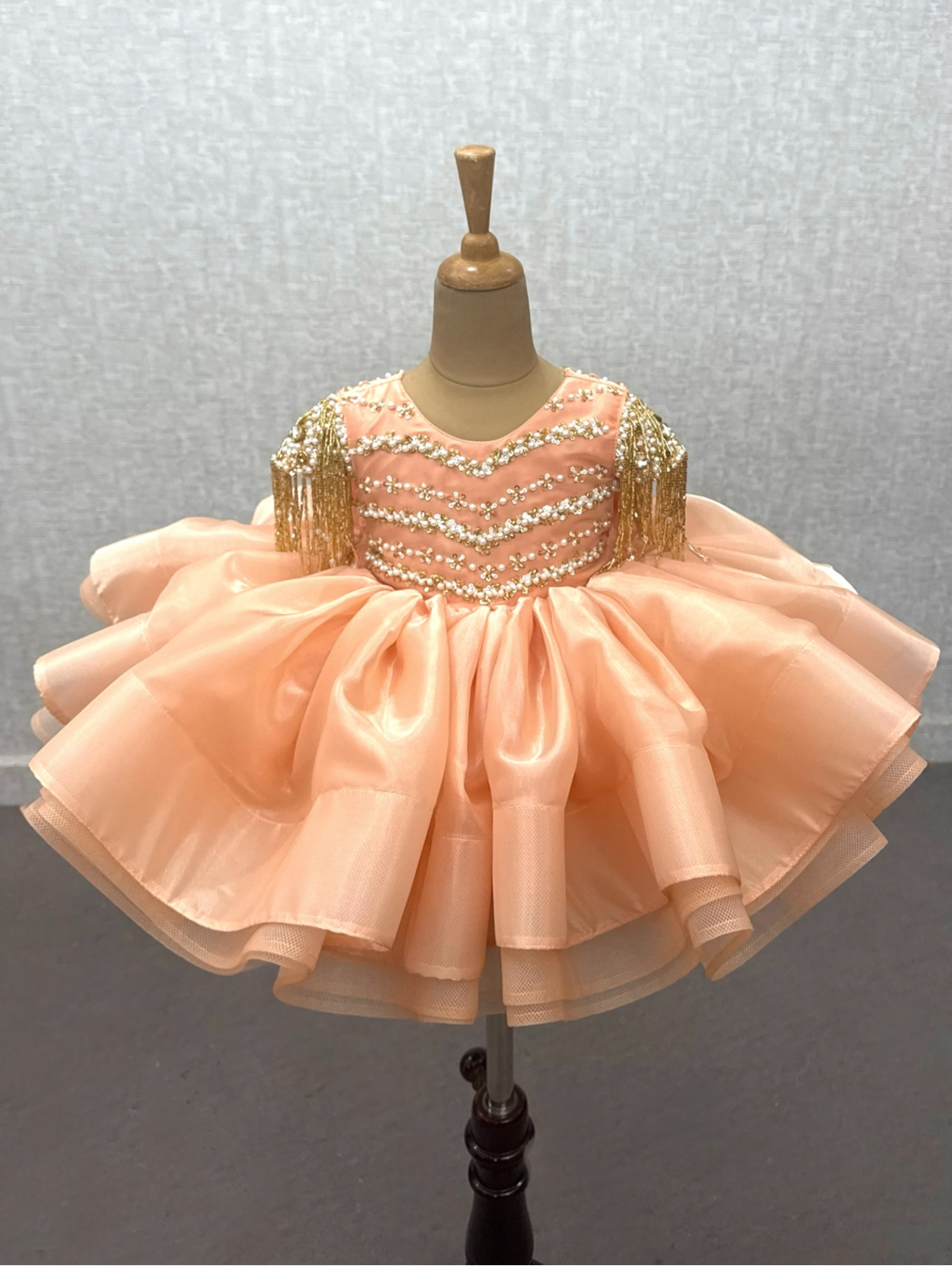 Peach Blossom Royale Gold Embellished Princess Party Gown