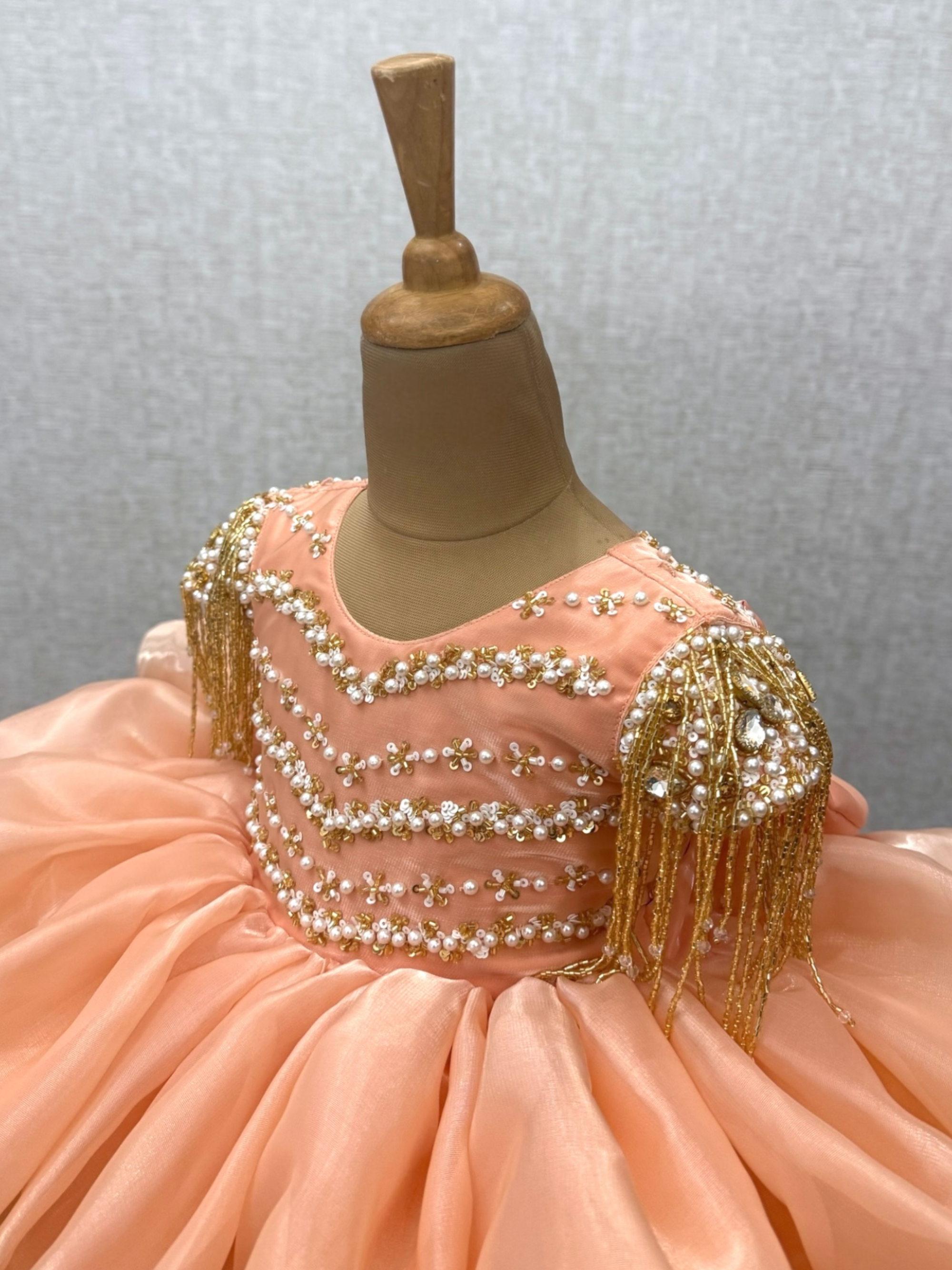Peach Blossom Royale Gold Embellished Princess Party Gown