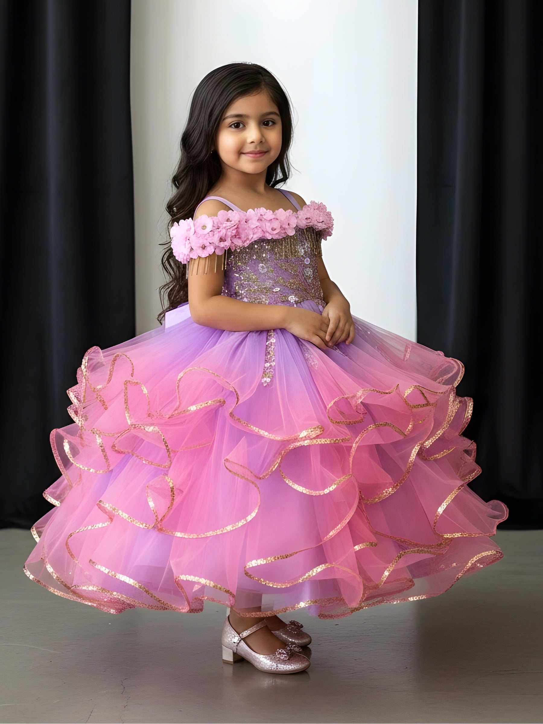 Girls Party Wear Online, Pink & Purple Ombre Pageant Gown