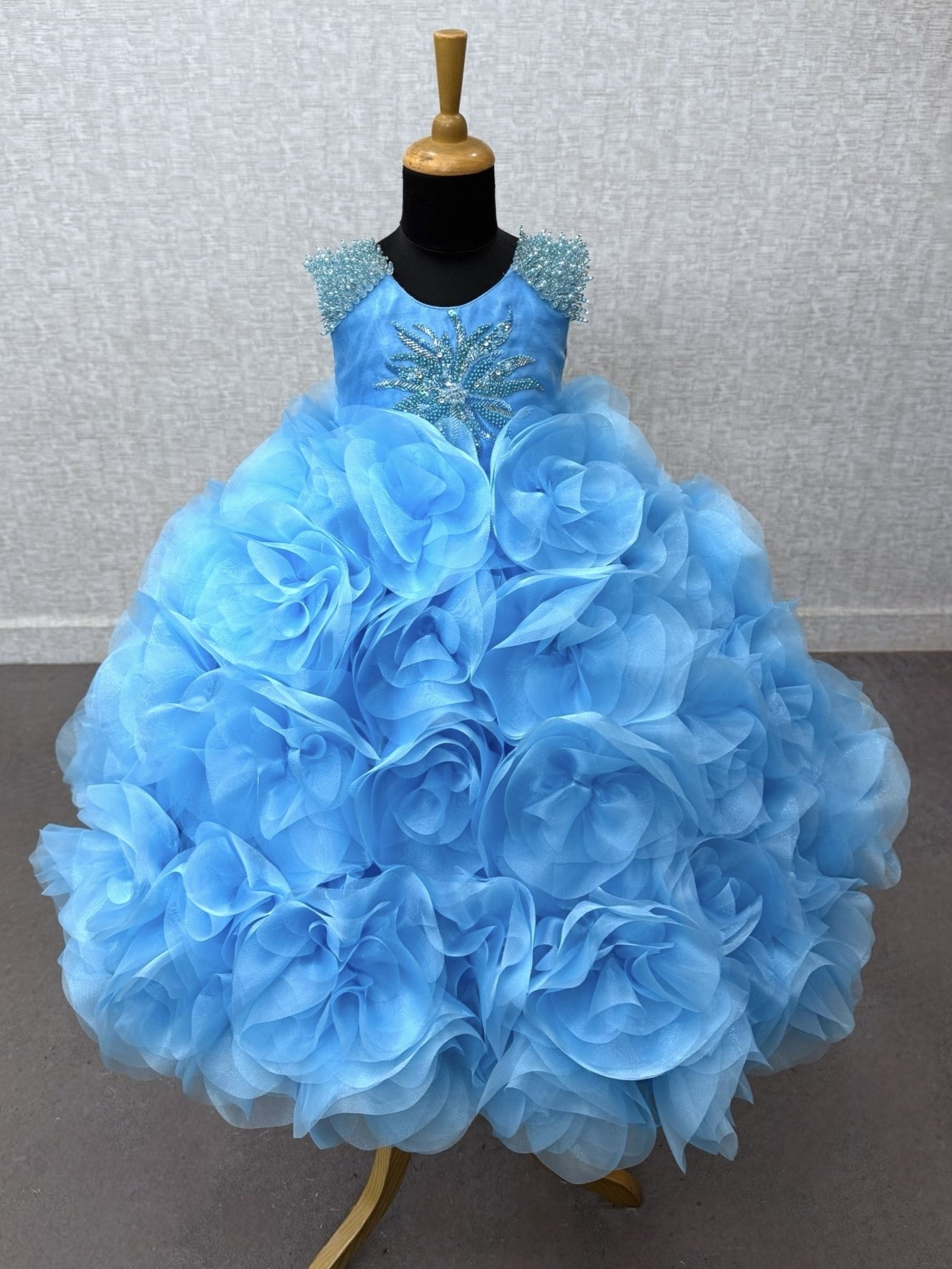 Sky Bloom Royale Rosette Princess Couture Ball Gown