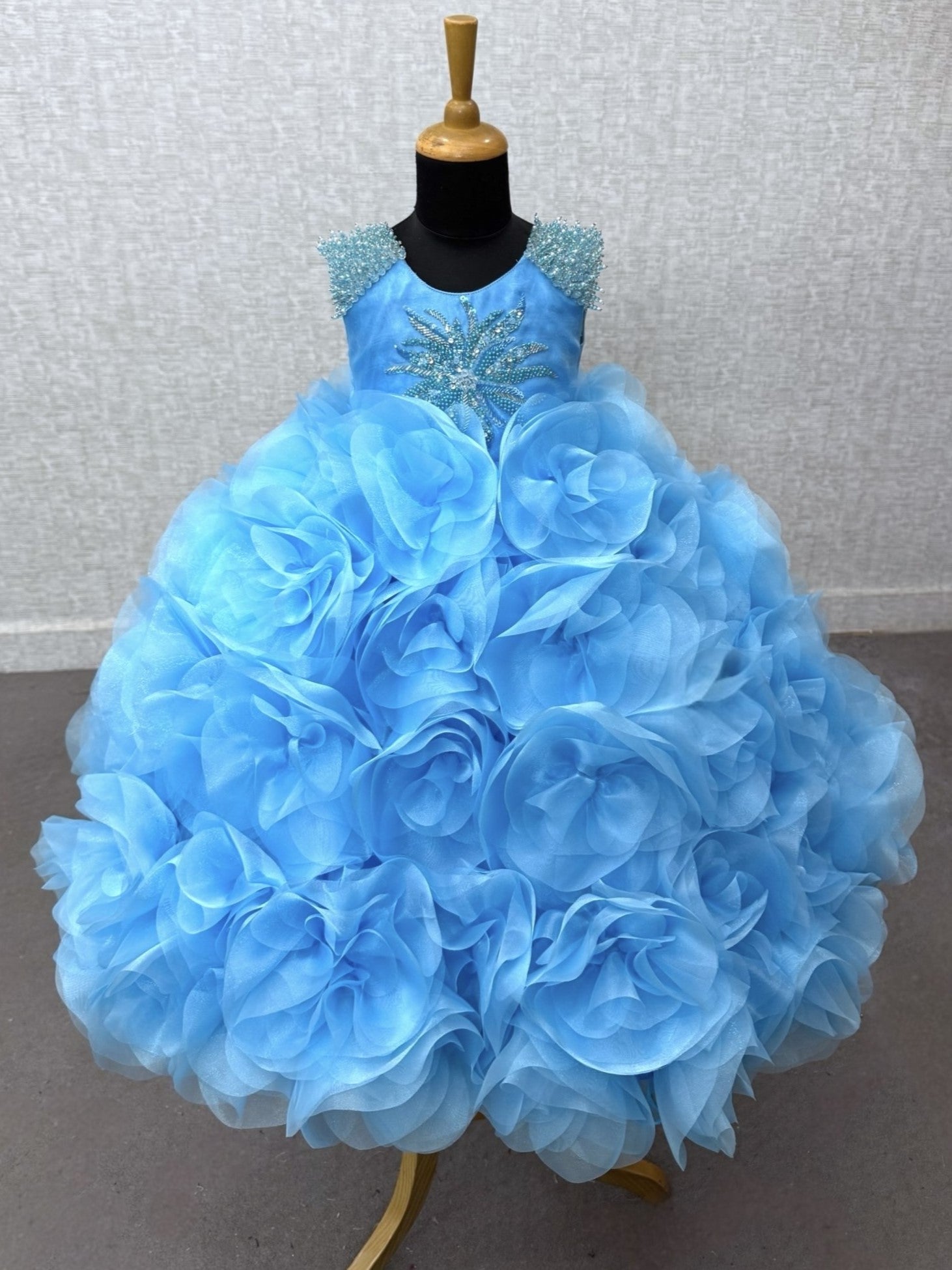Sky Bloom Royale Rosette Princess Couture Ball Gown
