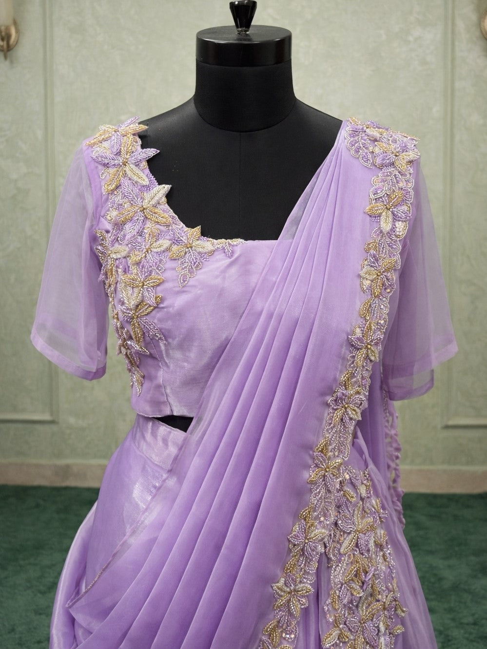 Couture Dresses Online, Lavender Layered Lehenga Saree