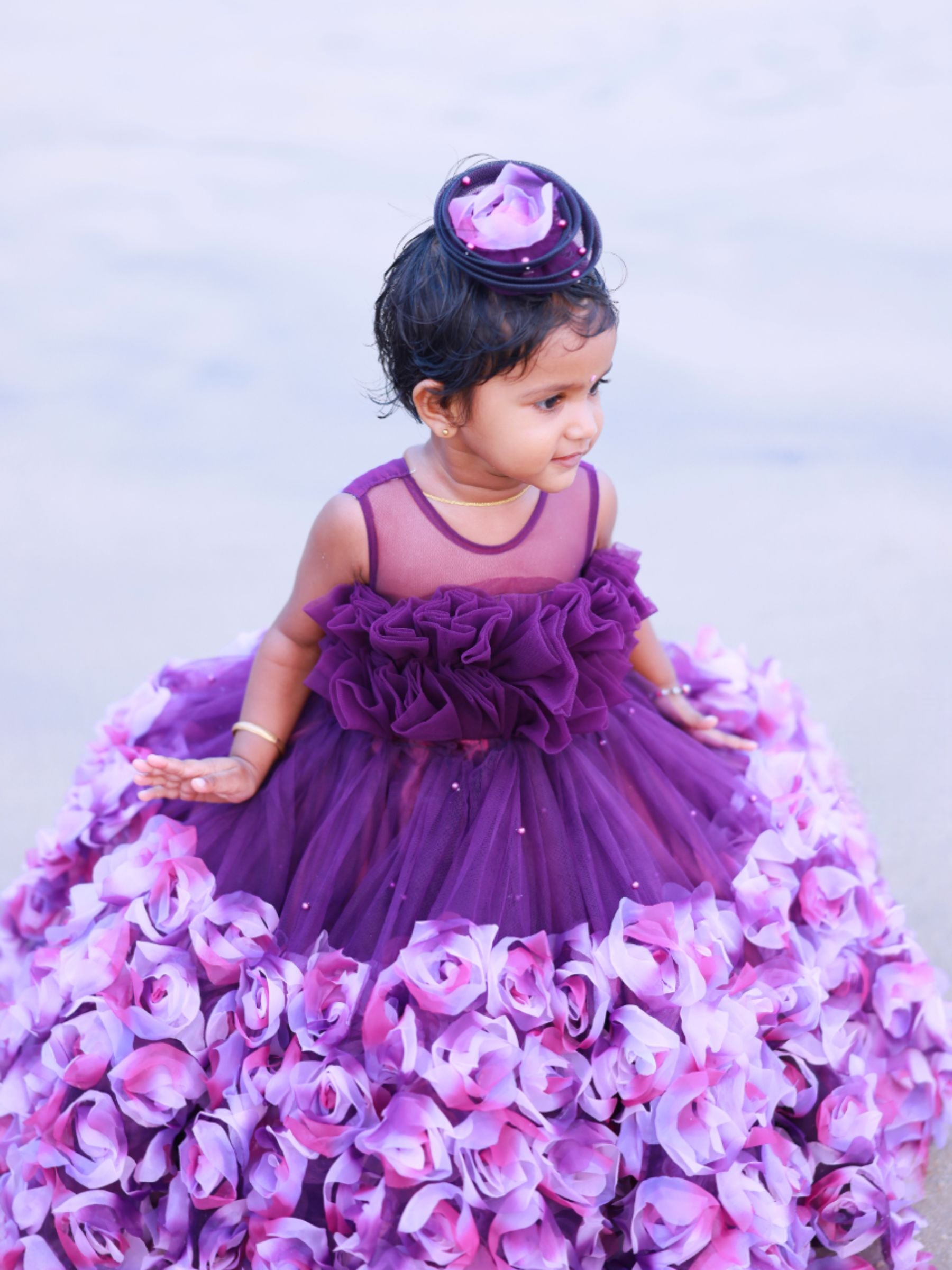 Purple rosalina ball gown with ruffle top