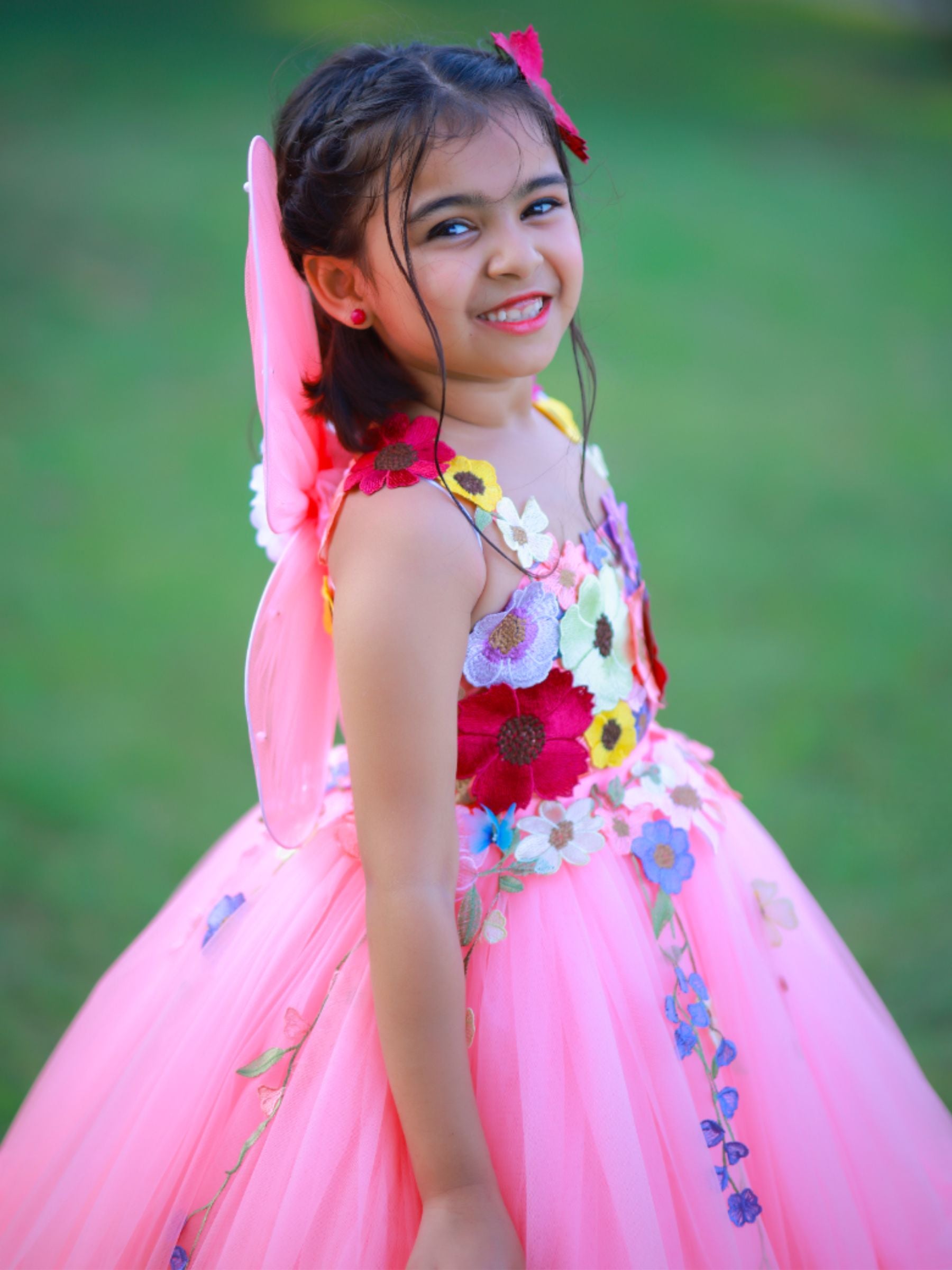 Peach Fairy Garden Floral Ball gown With Butterfly Wings